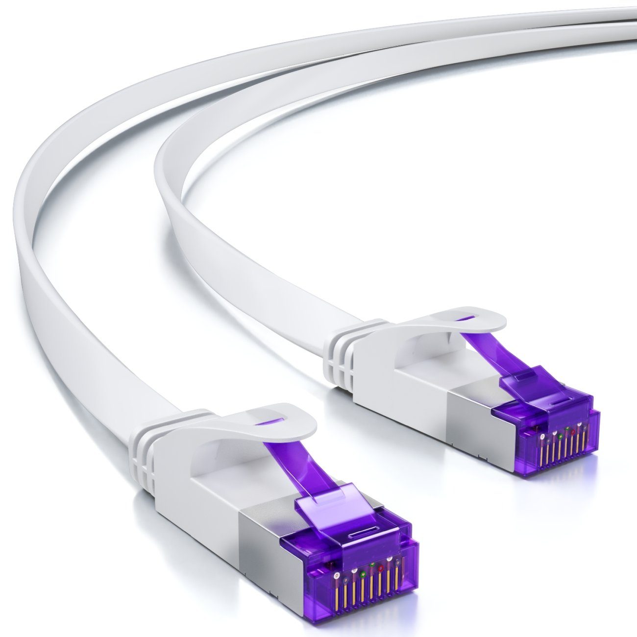 deleyCON deleyCON 25m RJ45 Patchkabel Flachkabel mit CAT7 Rohkabel U/FTP - Weiß LAN-Kabel