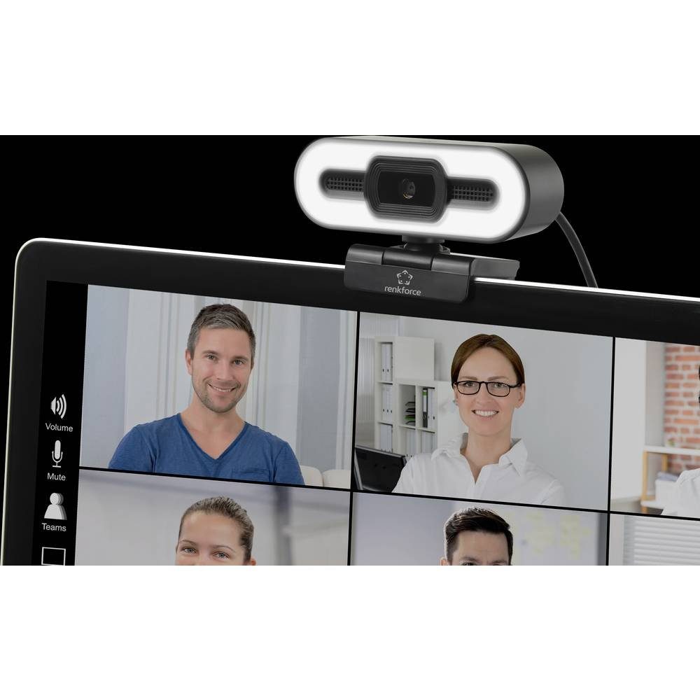 Renkforce Webcam HD-Auflösung (Klemm-Halterung) und Webcam mit 2K Videoleuchte