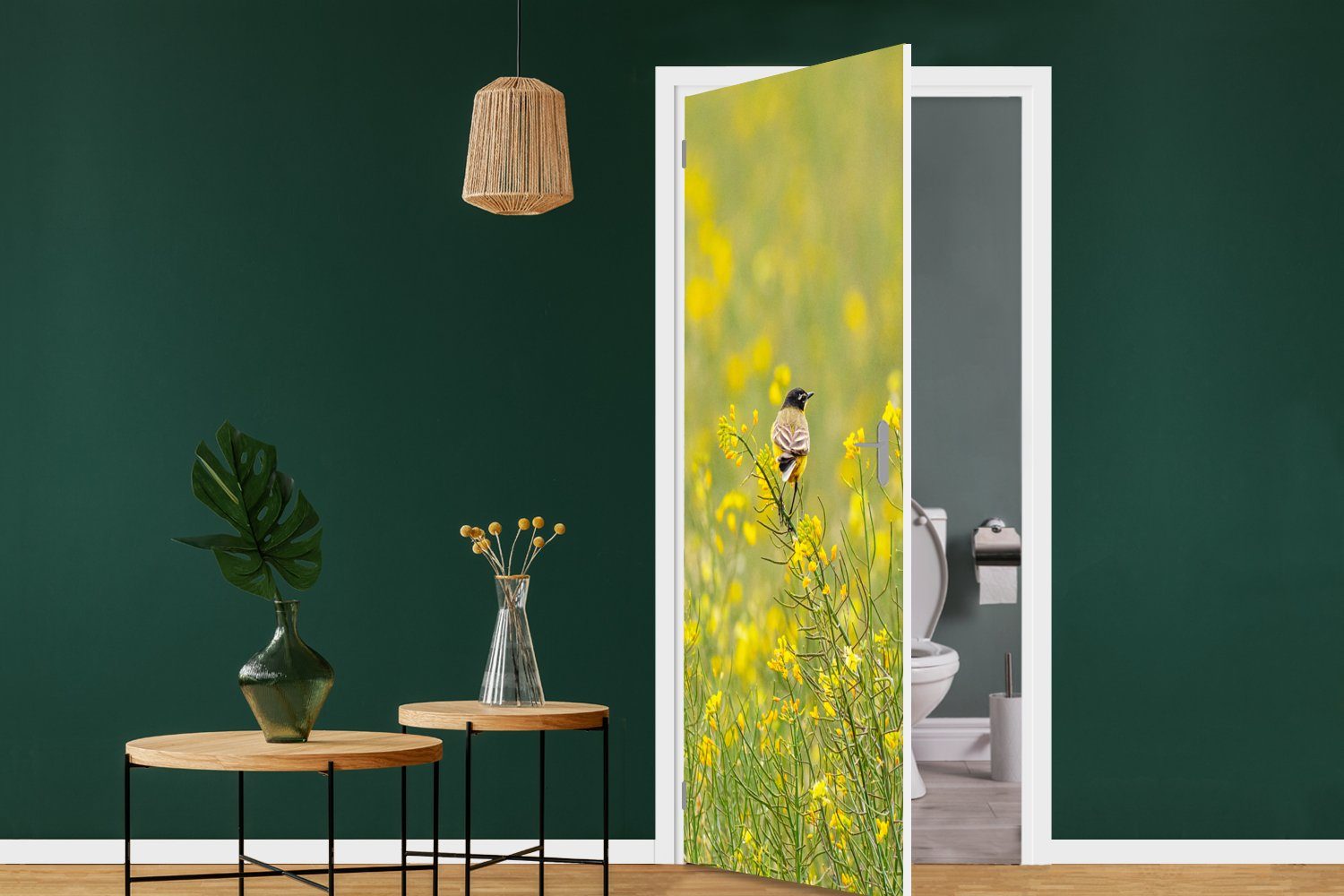 - Tür, Gelb, - Türaufkleber, Matt, bedruckt, St), Fototapete für Vogel (1 MuchoWow Türtapete 75x205 cm Blumen