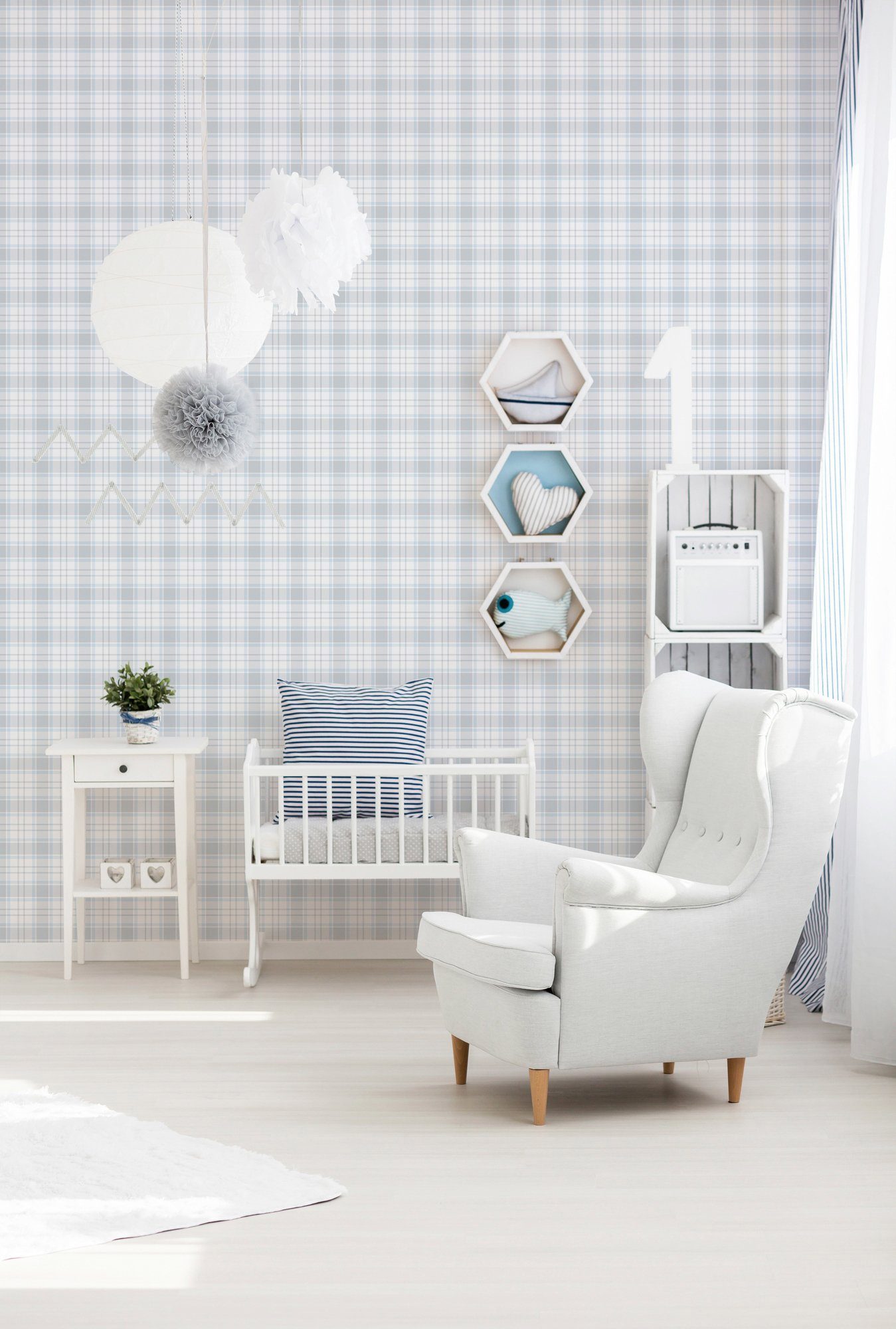 Bricoflor Karo Tapete Kinderzimmer Babytapete Neutral Ideal für Jungen und günstig online kaufen