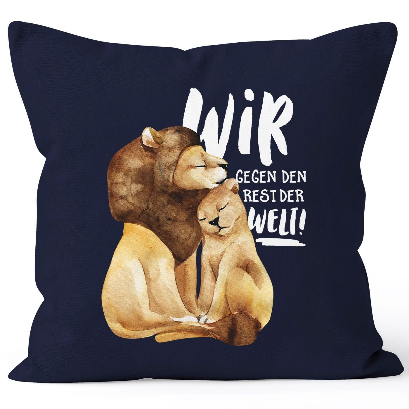 MoonWorks Dekokissen Kissen-Bezug Liebe Geschenk Wir gegen den Rest der Welt Spruch Löwe Paar Liebesspuch Kissen-Hülle Baumwolle MoonWorks® navy