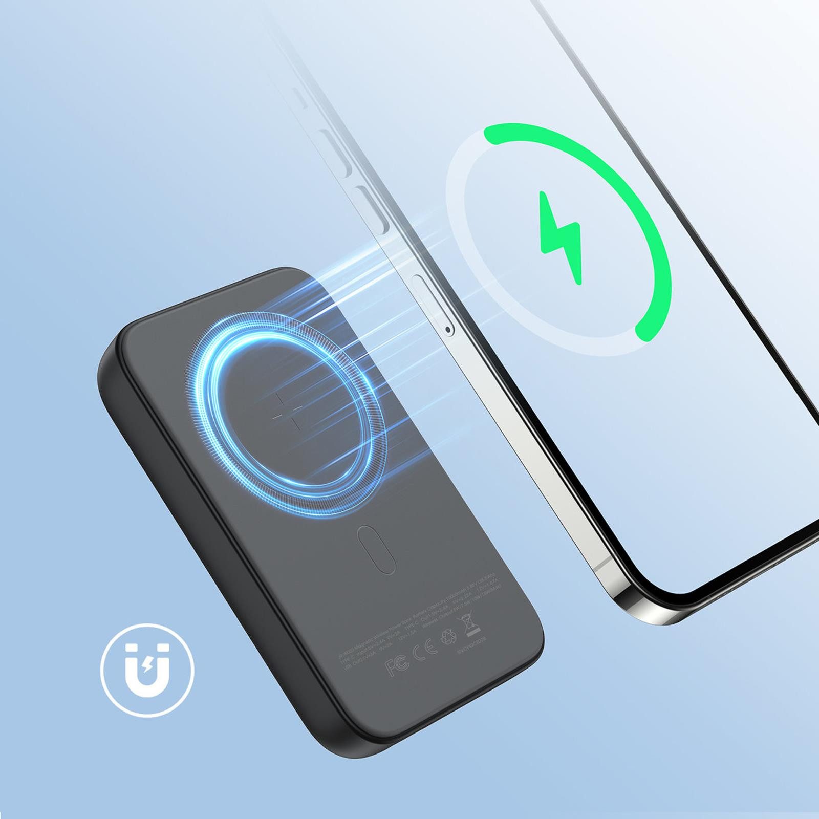 JOYROOM JR-W020 MagSafe kompatible Powerbank JR-W020 10000 mAh (5 V), Wireless Quick Charge Power Bank USB A und Type C Akku Pack Batterie