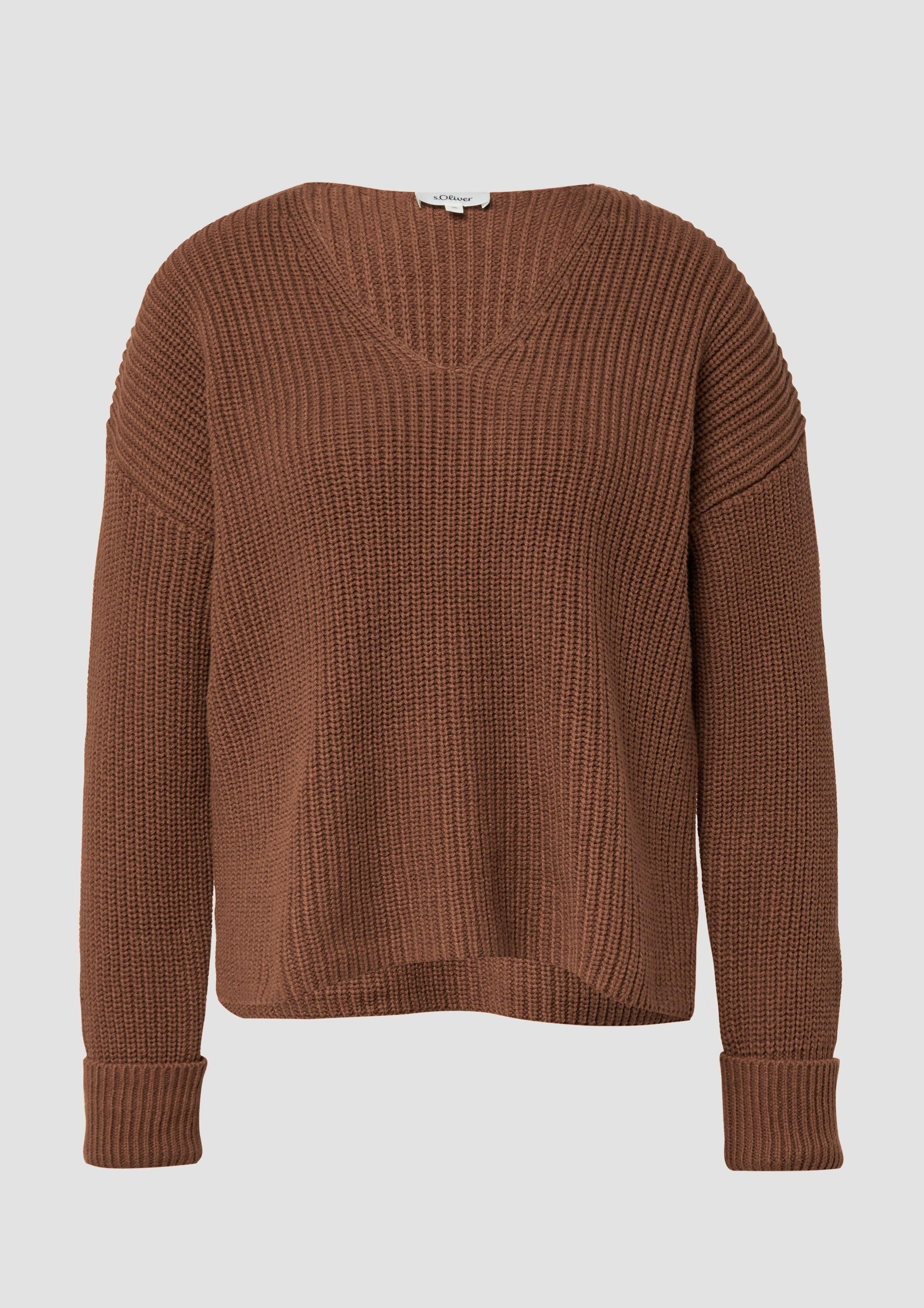 s.Oliver Longpullover Strickpullover Grobstrickpullover mit V-Ausschnitt im Relaxed Fit