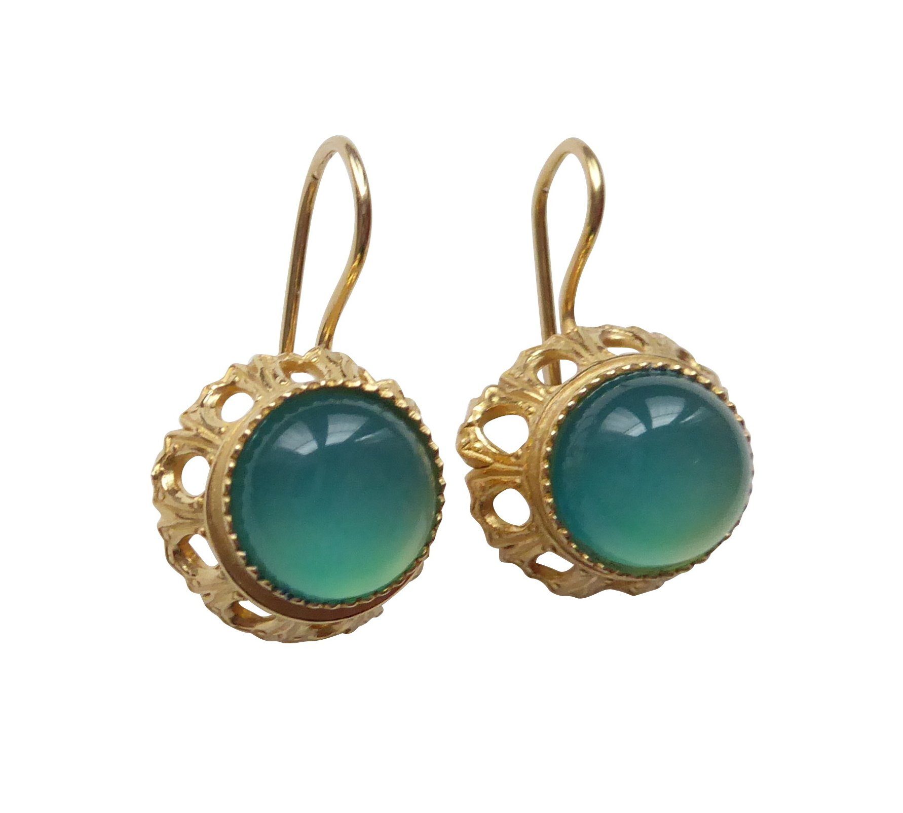 Mugello Paar Ohrhänger Corona Chalzedon Vintage Antik-Stil altmodisch nostalgisch, Handarbeit aus kleiner florentinischen Manufaktur, Vintageschmuck