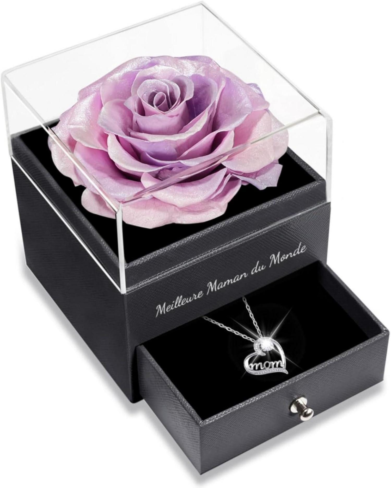 Kette und Anhänger Set Ewige Rose für Mama mit 925 Silber Mom Halskette, Geschenk zum