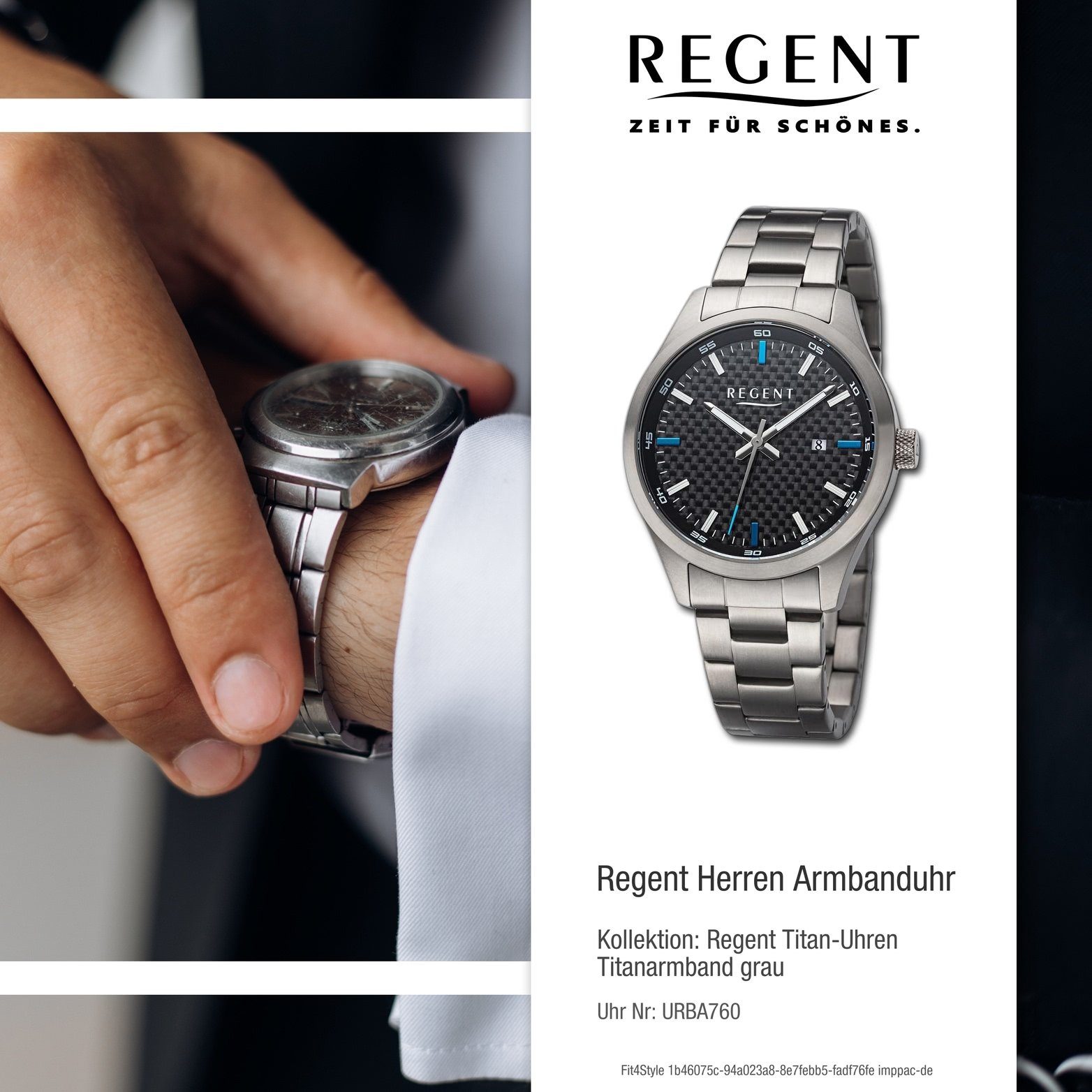 Regent Titanarmband Armbanduhr Herrenuhr Analog, rundes grau, 42mm) (ca. Gehäuse, Regent Quarzuhr Herren extra groß