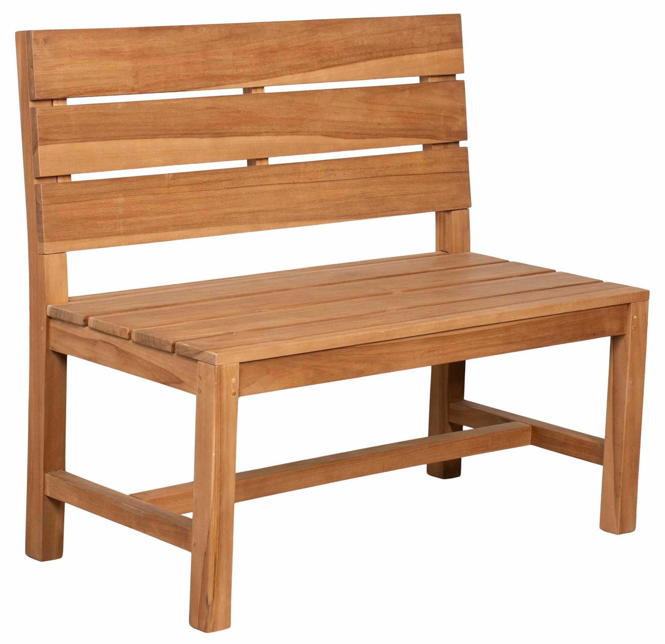 MR.DEKO Gartenbank Lewes Teak 100 cm ohne Armlehnen (2-Sitzer Bank, zerlegt geliefert, ideal für Terrasse, 1-St), Massive Sitzbank Garten und Balkon, 250 kg belastbar