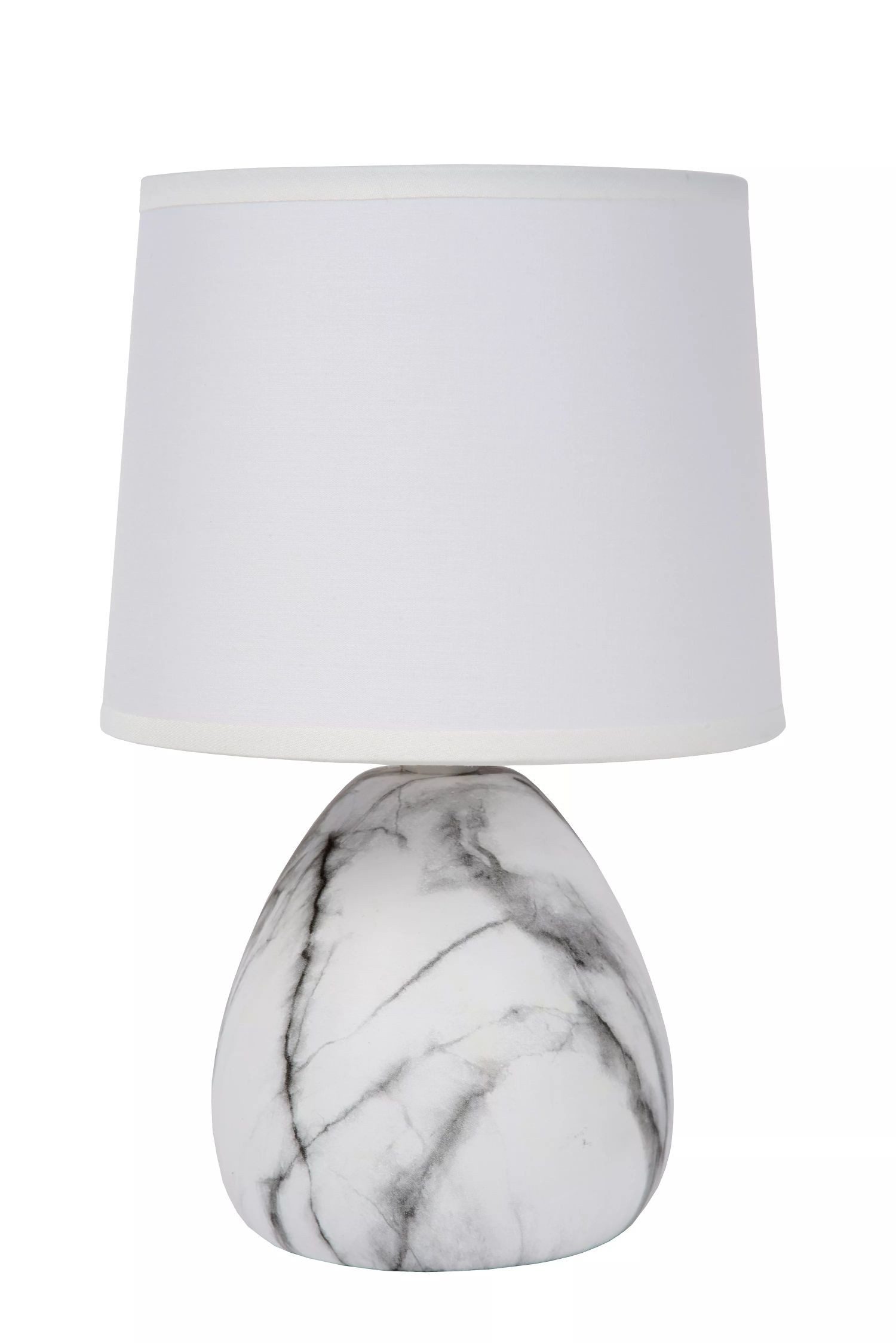 Licht-Erlebnisse Nachttischlampe FELYN, ohne Leuchtmittel, Keramik Stoff E14 rund D: 16 cm 25,5 cm Marmor Weiß Modern