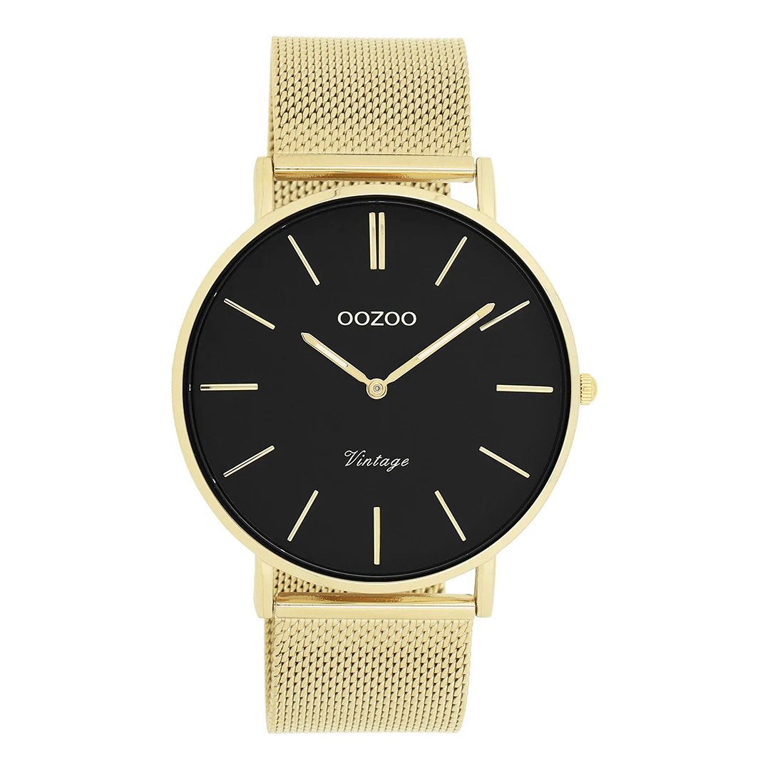 OOZOO Quarzuhr Herrenuhr C9912 – Schwarzes Zifferblatt, Milanaiseband IP Gold, 44 mm C9912