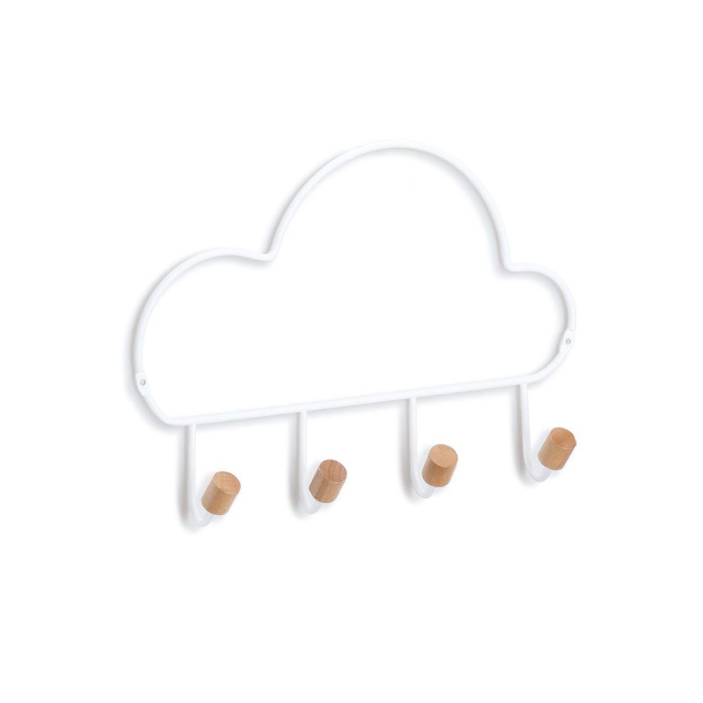 Zeller Present Ablageelement Hakenleiste m. 4 Haken 'Cloud', Metall/Holz, weiß
