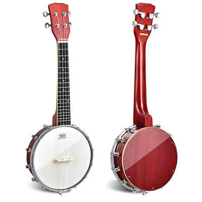 COSTWAY Spielzeug-Musikinstrument 24 Zoll 4 Saiten Banjo Set, mit Tasche