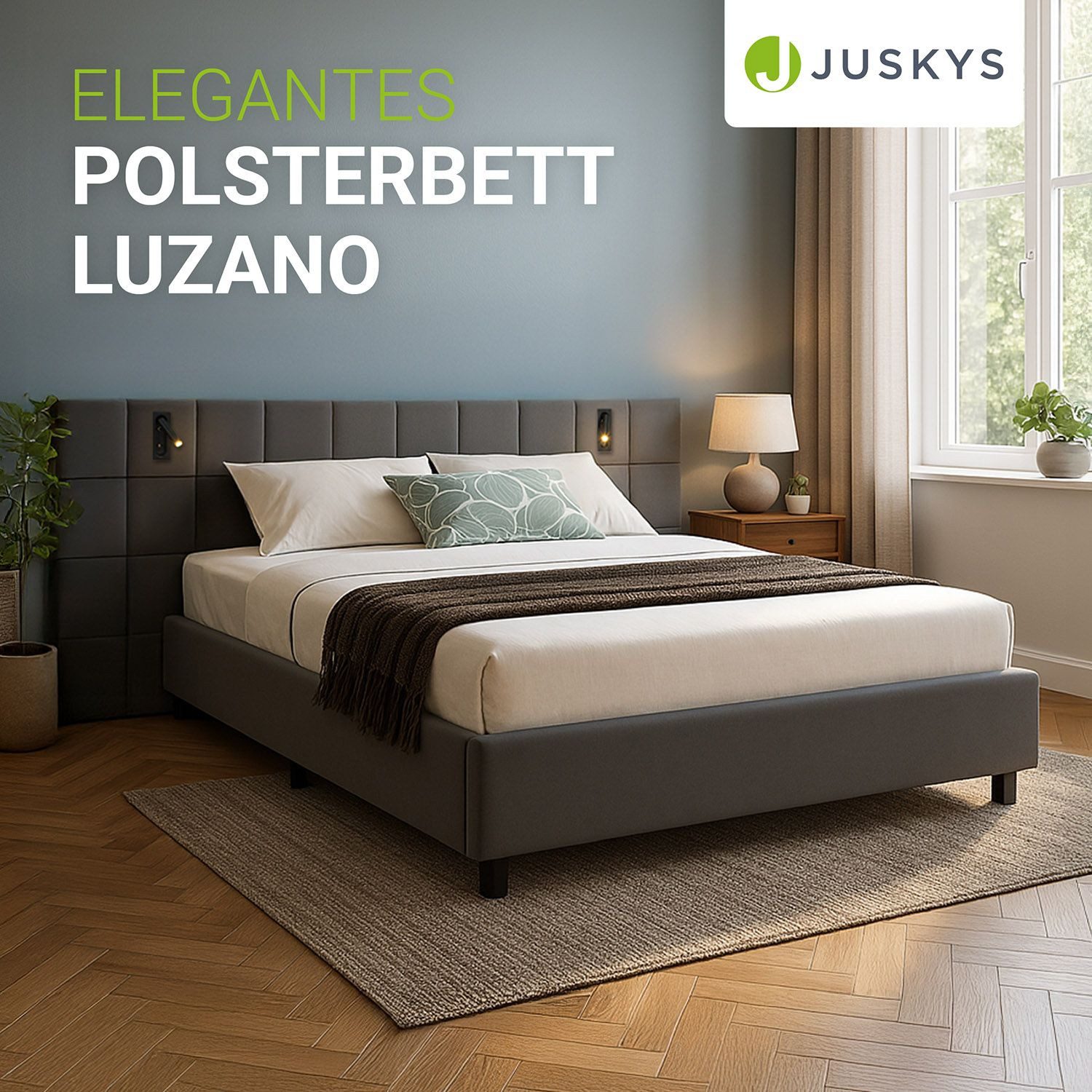 Juskys Polsterbett Luzano, 140x200 cm, mit LED, Matratze & Lattenrost, Samt günstig online kaufen