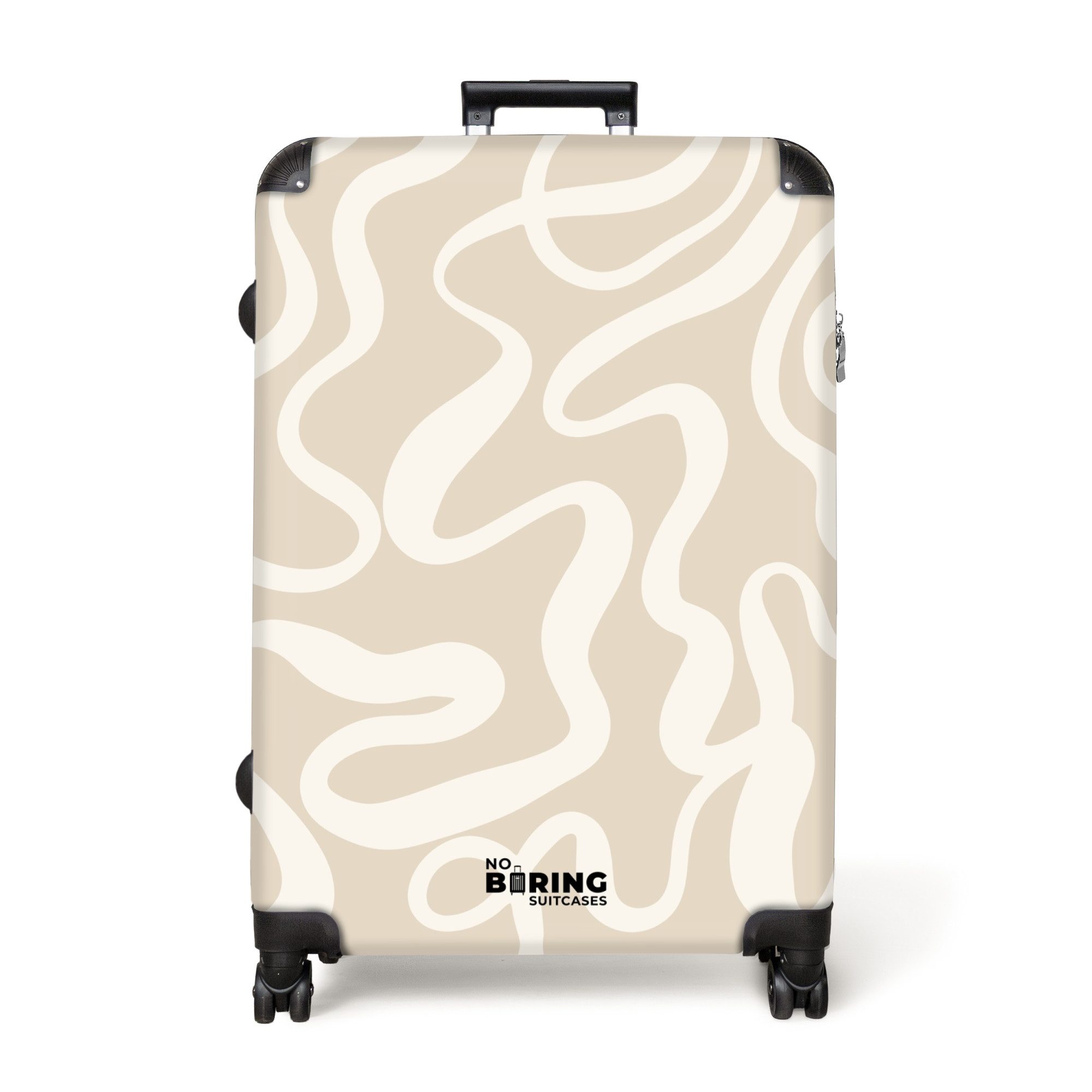 NoBoringSuitcases.com© Hartschalen-Trolley Beige mit weißen abstrakten günstig online kaufen