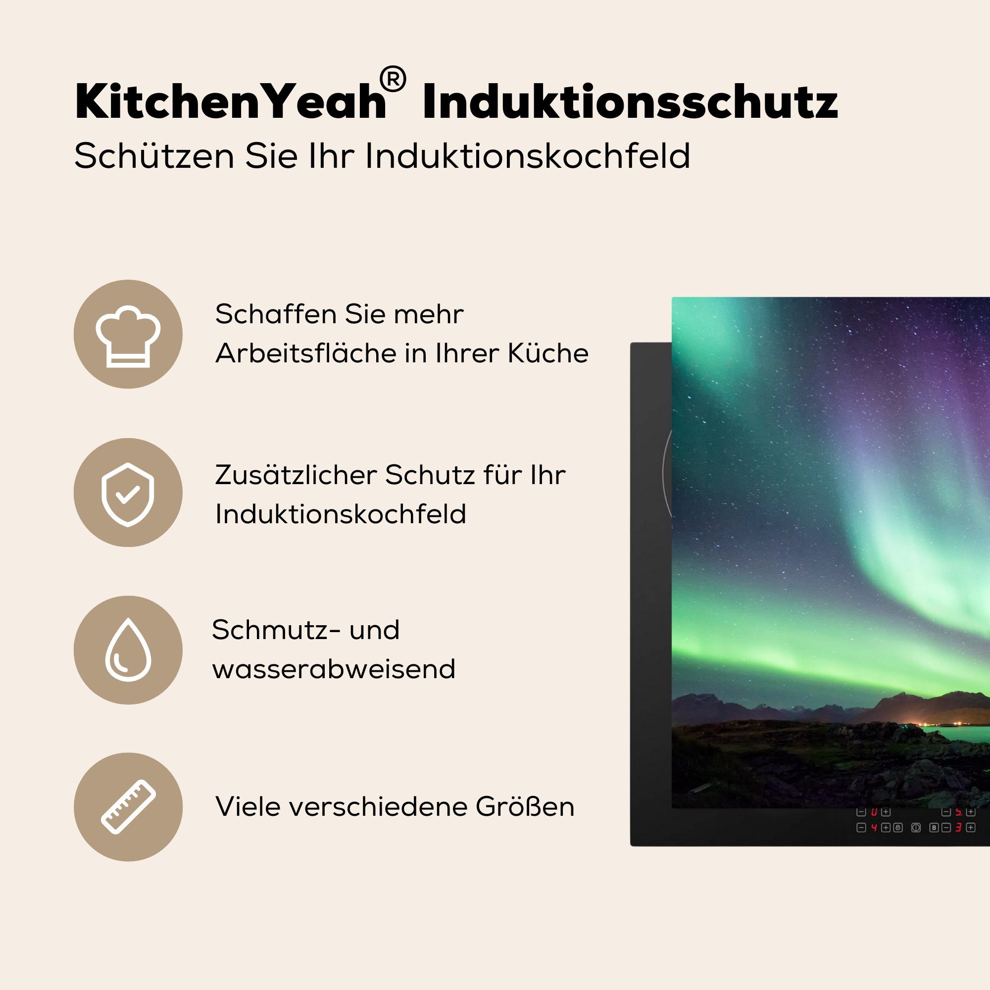 Ceranfeldabdeckung Schutz (1 Farbenprächtige Vinyl, für Norwegen, Induktionskochfeld im Nordlichter MuchoWow tlg), küche, europäischen cm, die 81x52 Herdblende-/Abdeckplatte