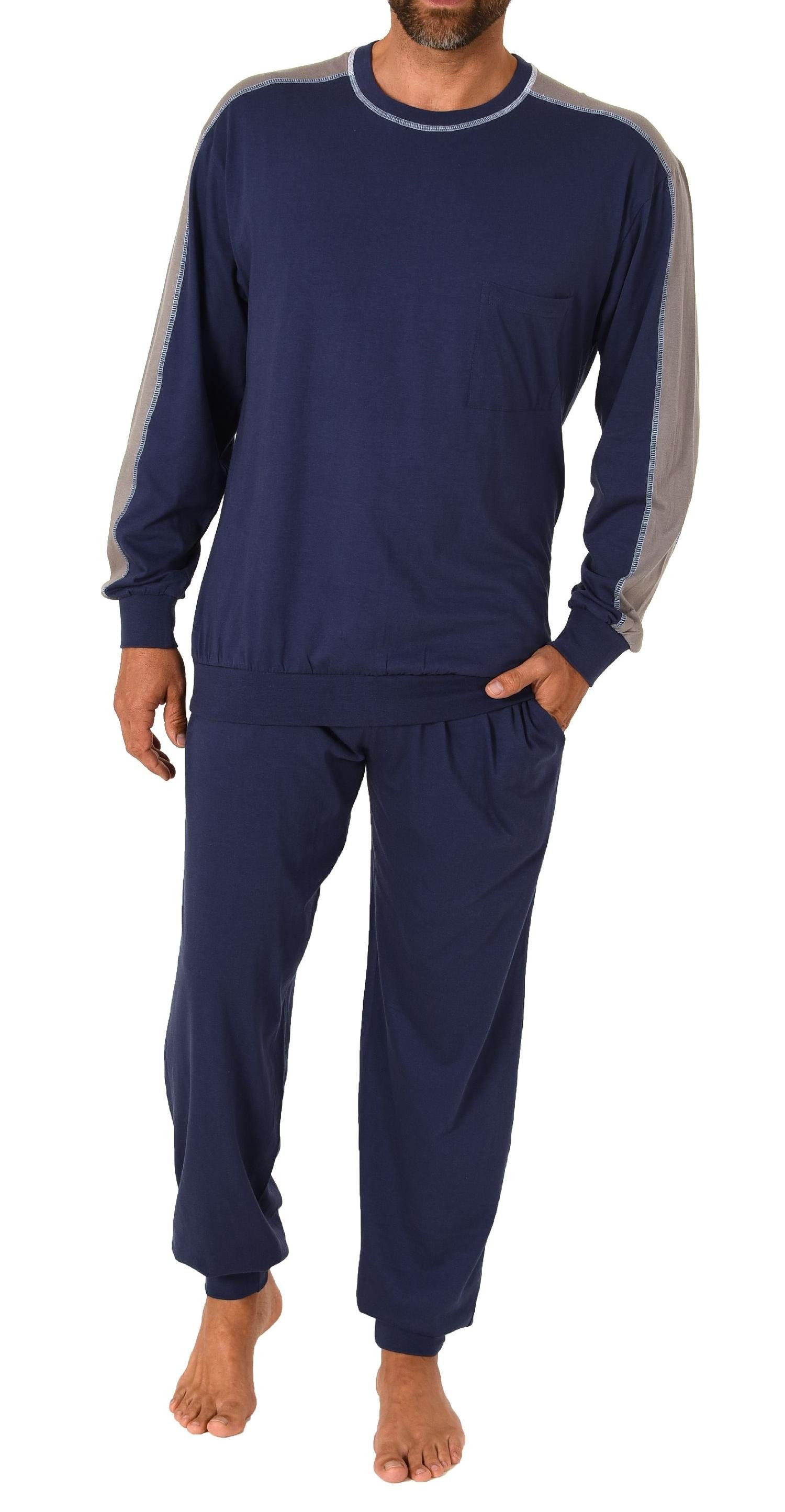 Pyjama Herren langarm Schlafanzug mit Bündchen - 212 844