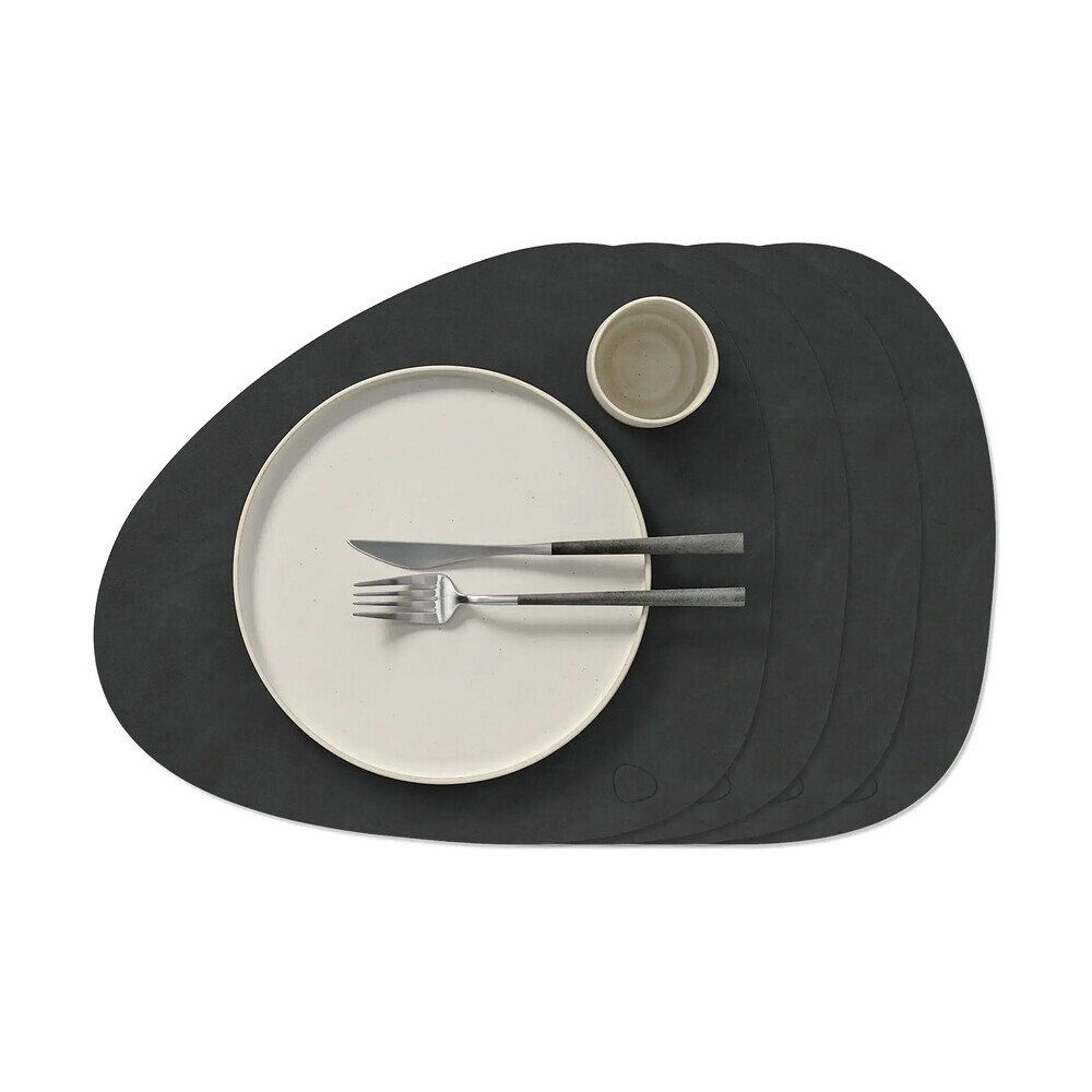 LIND DNA Platzset Tischset L 4er-Set Curve Nupo black, (Set, 4-St), Tischset, 4-tlg., 37,00cm, Recyclingleder, schwarz