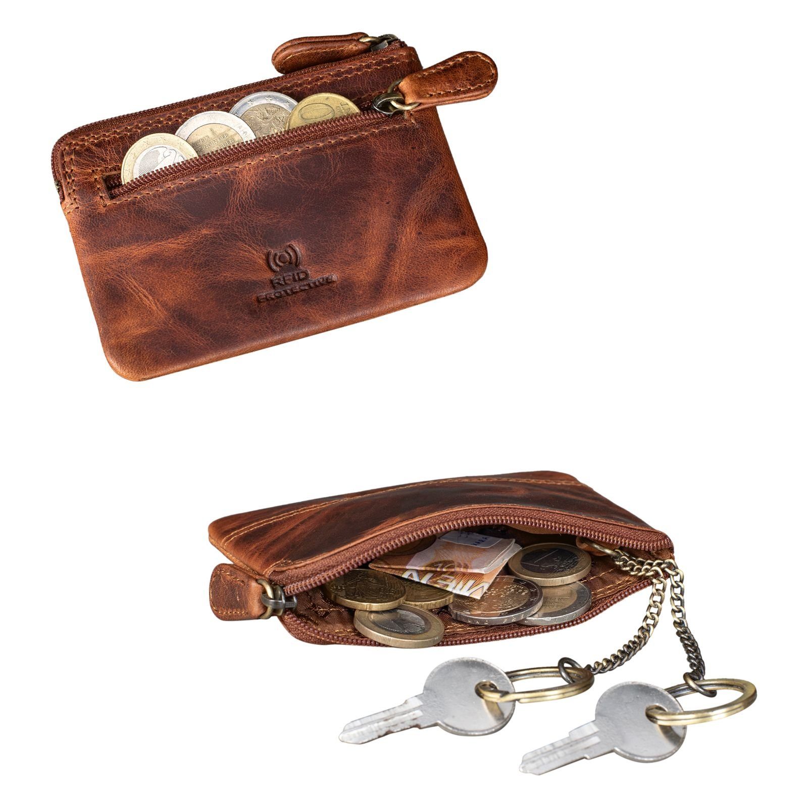 STILORD Schlüsseltasche "Tarlo" - mit kara Leder cognac Geldfach Schlüsselmäppchen