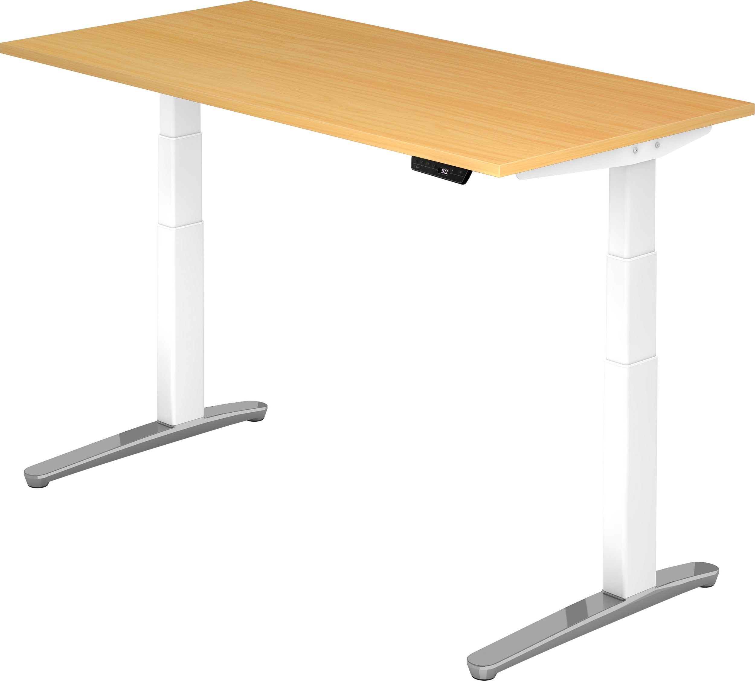 bümö Schreibtisch Schreibtisch elektrisch XBHM, Rechteck: 160 x 80 cm - Dekor: Buche - Gestell: Weiß/Alu poliert