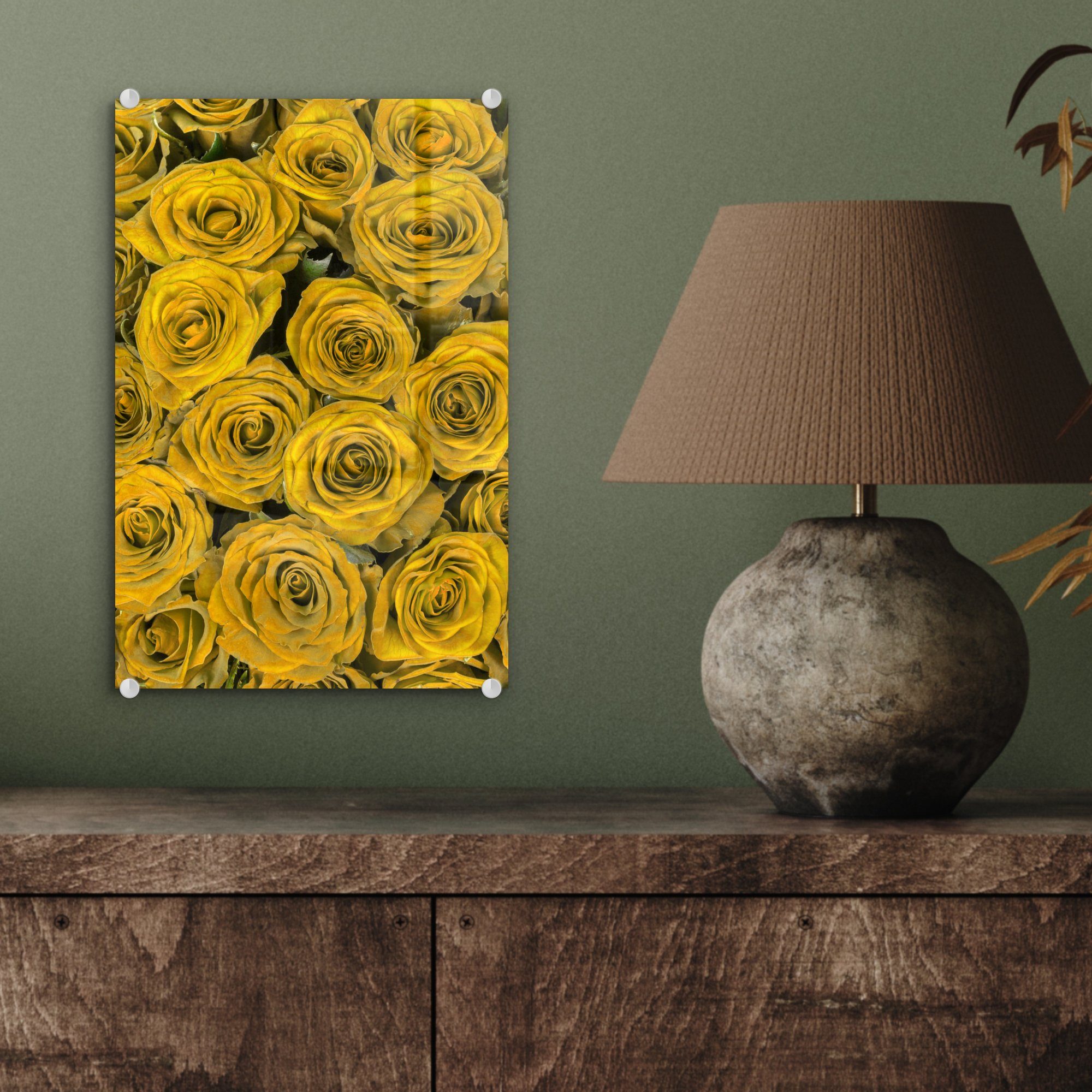 MuchoWow Acrylglasbild Rosen - Blumenstrauß Glas - Wandbild auf St), Glasbilder - Foto (1 Gelb, - Wanddekoration - Glas auf Bilder
