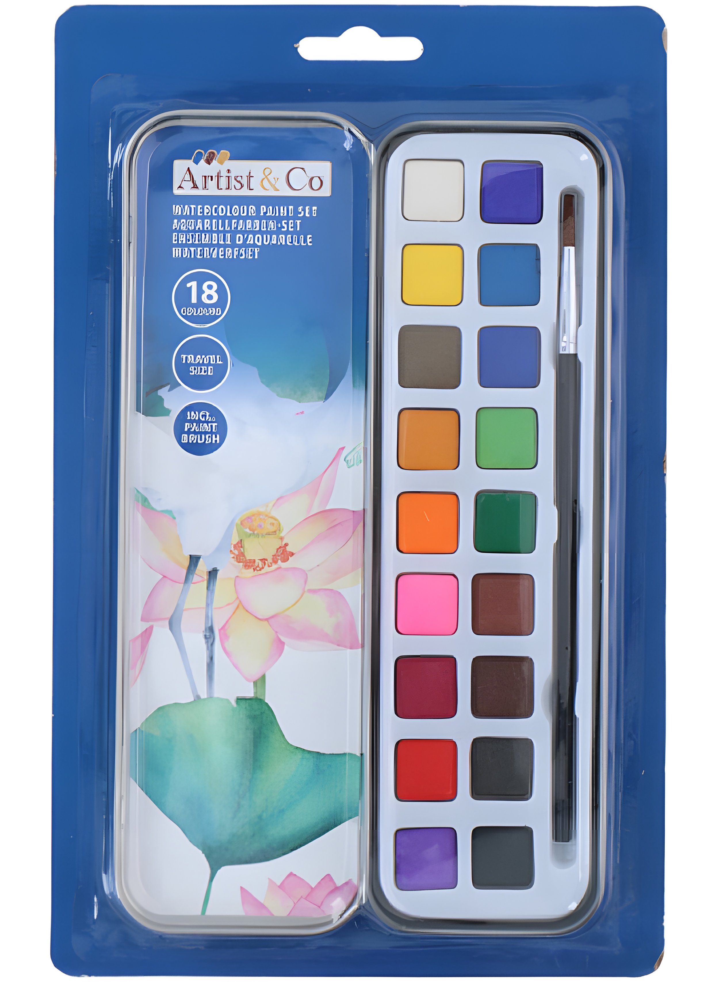 EDCO Wasserfarbe 18 WASSERFARBEN + Pinsel Aquarell Deckfarbkasten Malkasten Malset 78, Farbkasten Farben