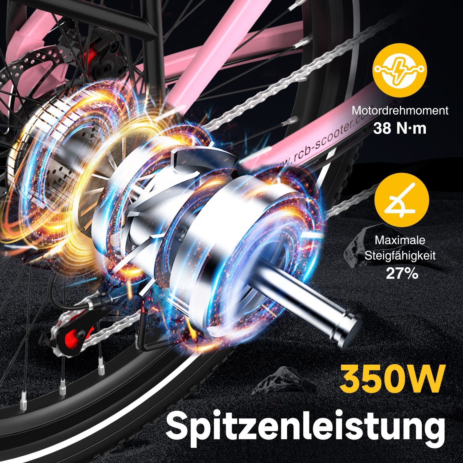 RCB E-Bike Pedelec G6 für Stadt und Gelände,27,5 Zoll Damen Elektrofahrrad,13Ah,80-120 km, 7 Gang, Kettenschaltung, Heckmotor, 468 Wh, APP&NFC, ebike Damen, Drehmomentsensor, max. Geschwindigkeit: 25 km/h