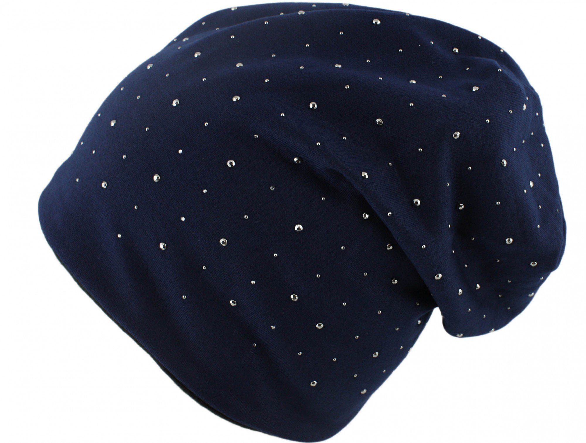 Sonia Originelli Beanie Glitter Beanie Fleece Übergangsmütze "Nieten" Metallnieten, Jersey-Strick, gefüttert marine Steinchen Onesize