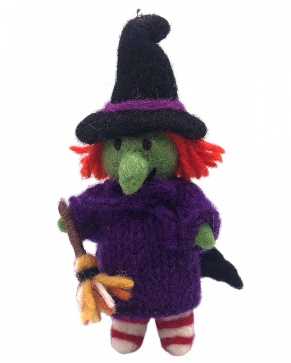 Horror-Shop Dekofigur Niedliche Halloween Hexe mit Hexenbesen aus Filz