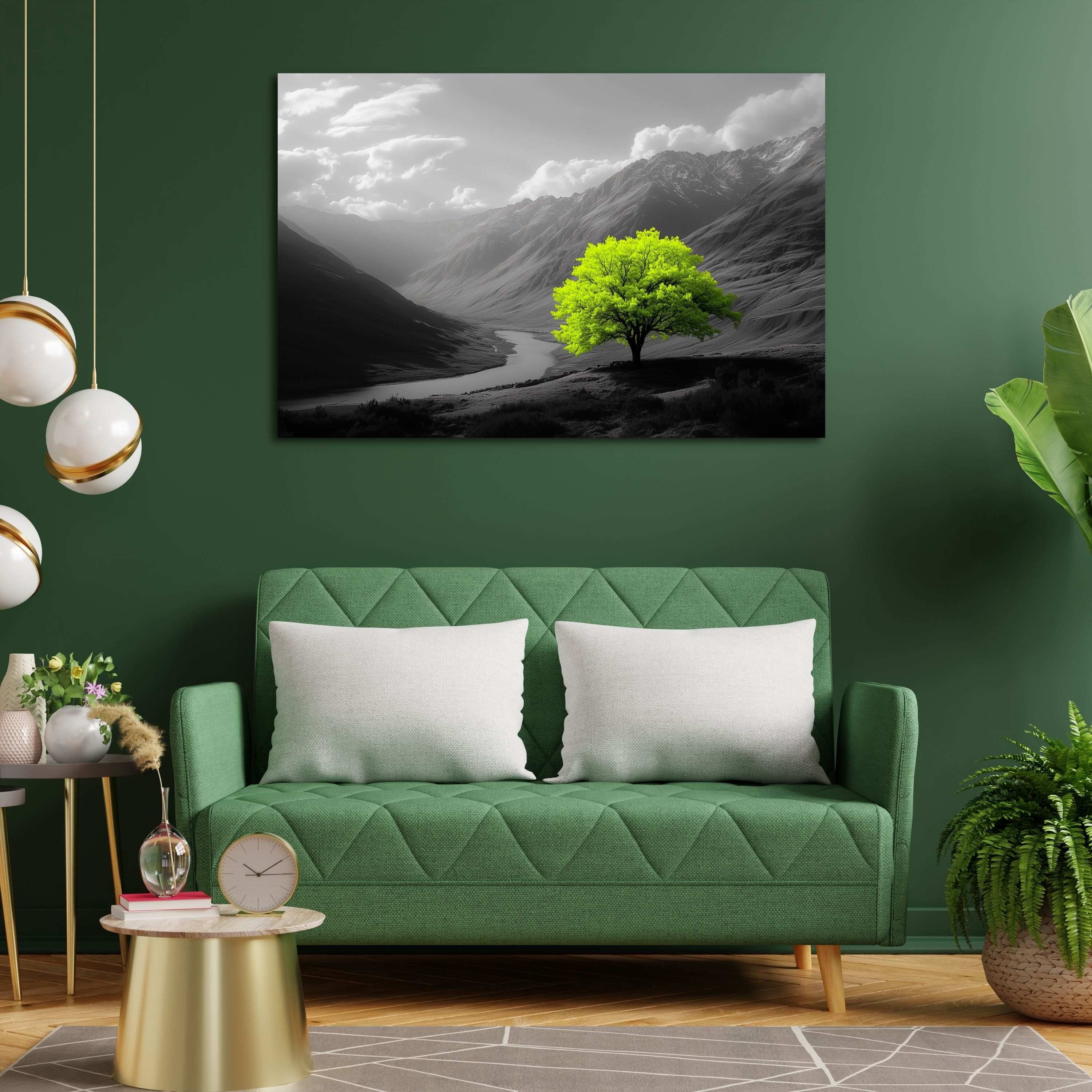 DARO Design Leinwandbild Modern Abstrakt Wandbilder XXL Wandbild Wand Deko Leinwand Bilder, (grüner Baum - Bild groß Wohnzimmer Schlafzimmer Küche Esszimmer Einteilig Querformat Fotodruck Leinwände Wanddeko Abstrakte Kunst Boho), 30x20cm