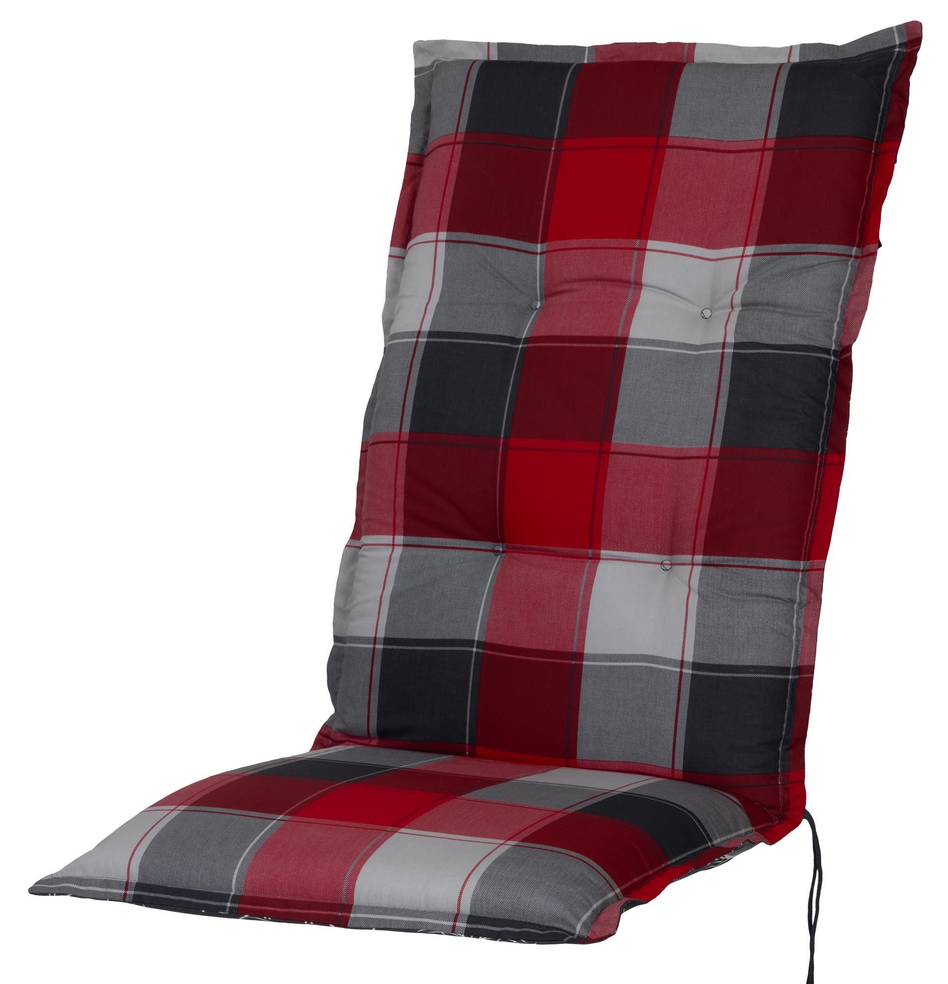 Sun Garden Hochlehnerauflage Hochlehner Prato 90700-313 rot-grau-weiß kariert 122x50x7 cm SG, (1 St), Halteband verstellbar mit Bindebändern