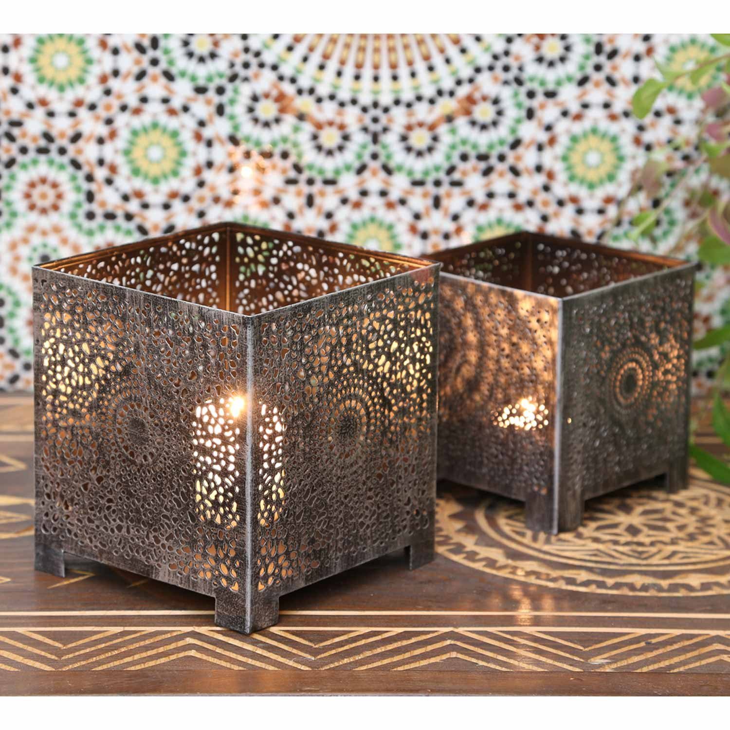 in Look FEZ 2-teilig), LN3050 Moro Orientalisches Teelichthalter 2er Set Kerzenhalter Weihnachten Antik-Silber Deko (Set, Casa Windlicht
