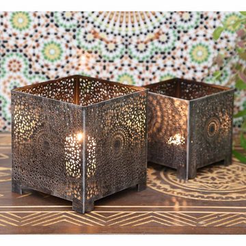 Casa Moro Kerzenhalter Orientalisches Windlicht FEZ 2er Set in Antik-Silber Look (Set, 2-teilig), Teelichthalter Deko LN3050