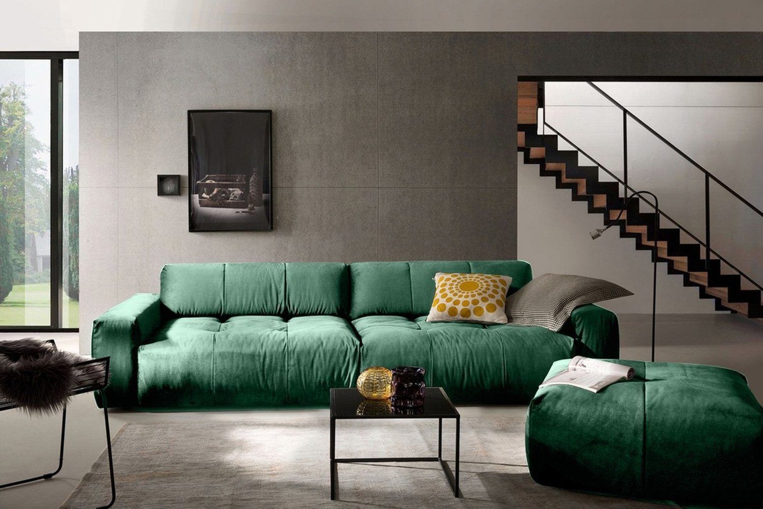 KAWOLA 3-Sitzer PALACE, Big Sofa mit Sitztiefenverstellung Velvet versch. Farben smaragd