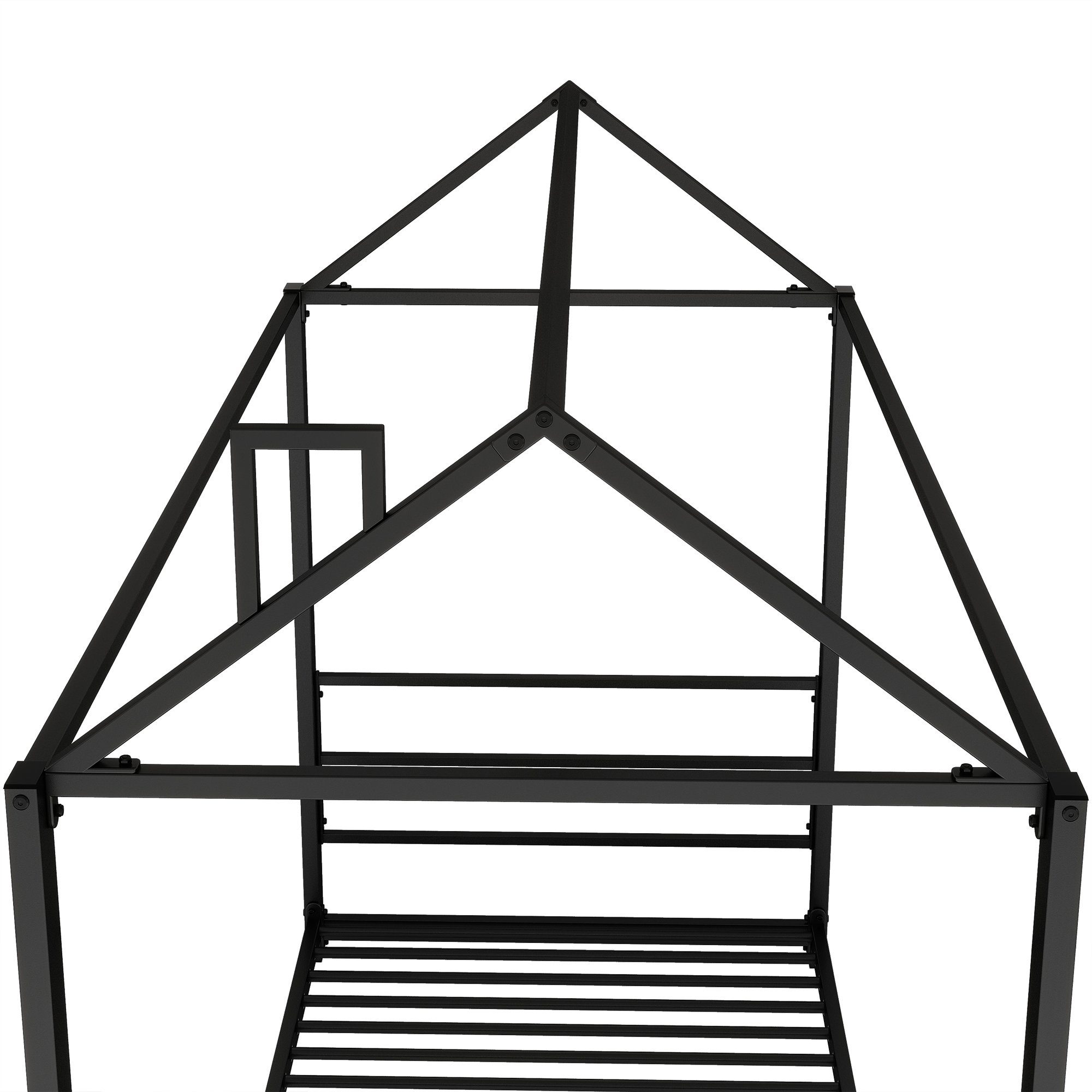 schwarz 90x200cm Hausbett Einzelbett Lattenrost mit Metallbett, Kinderbett Flieks