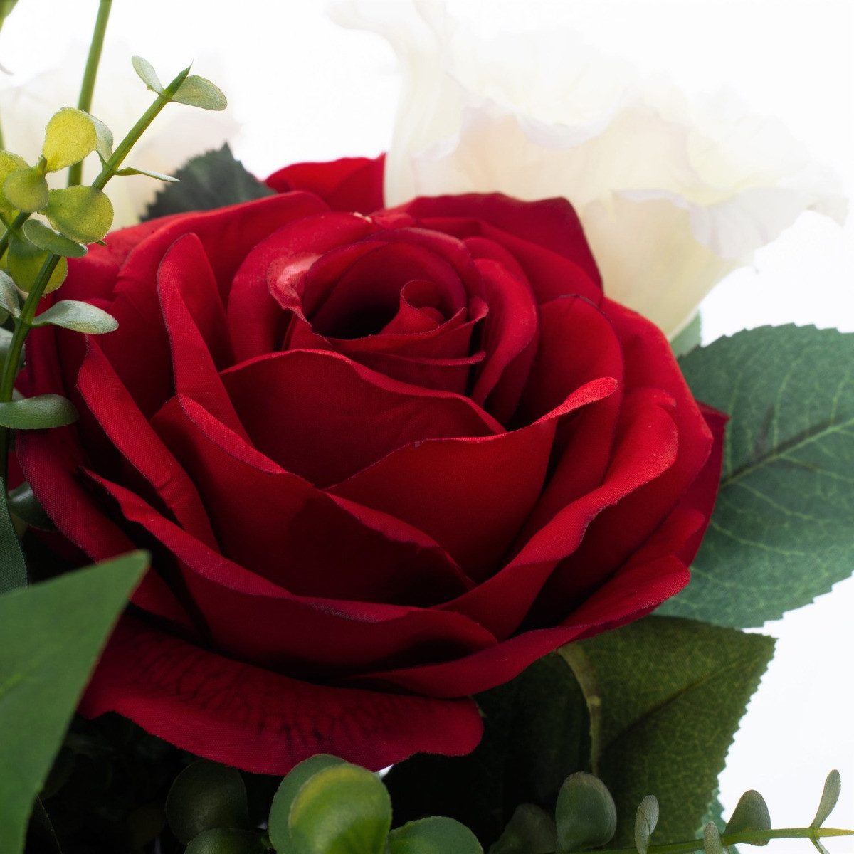 Kunstblumenstrauß Künstlicher Brautstrauß Elayna, rot-weiß, 35cm, Ø30cm - OHNE VASE, artplants, Höhe 35.0 cm