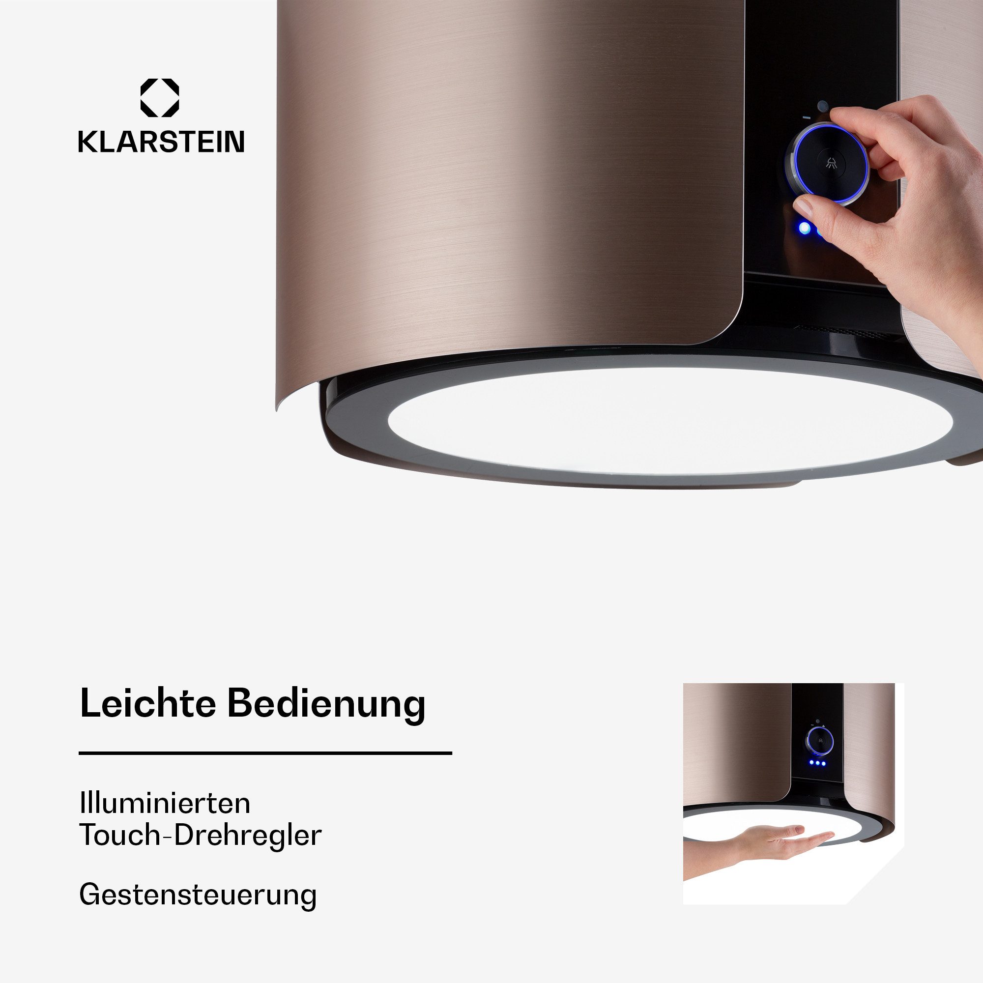 Klarstein Deckenhaube Skyfall Serie Skyfall Inselabzugshaube Ø 45 cm Umluft 402 m³/h 200W LED Smart WiFi Skyfall, Insel-Dunstabzug App Aktivkohle für Insel mit Gestensteuerung