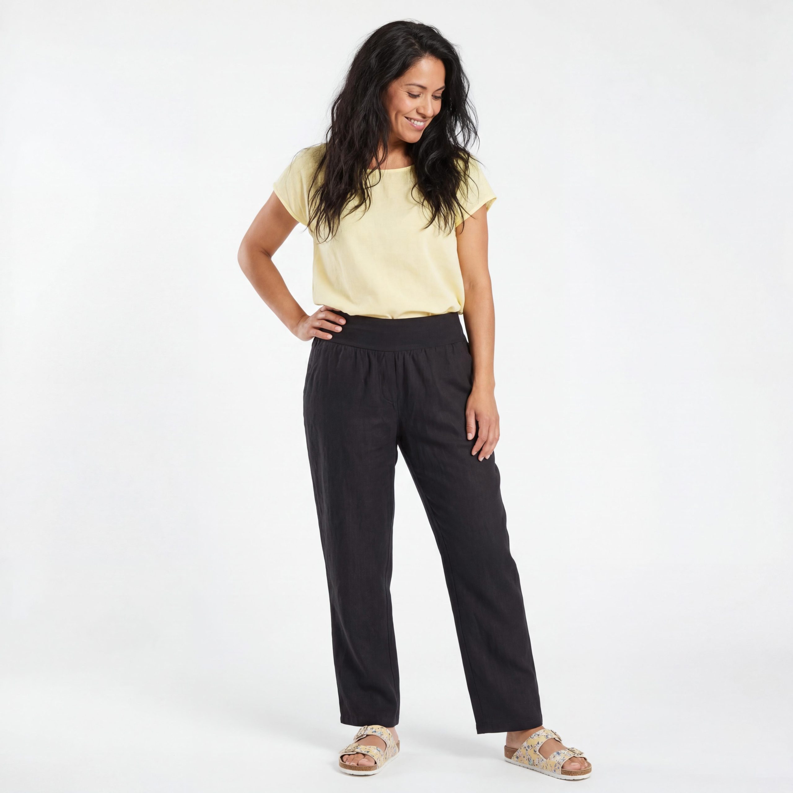 OriginalYou Leinenhose Sommerhose Damen Leinen Schlupfhose mit Elastikbund Straight Leg Stil Erhältlich von 36 bis 44, 100% Leinen, weicher Komfortbund