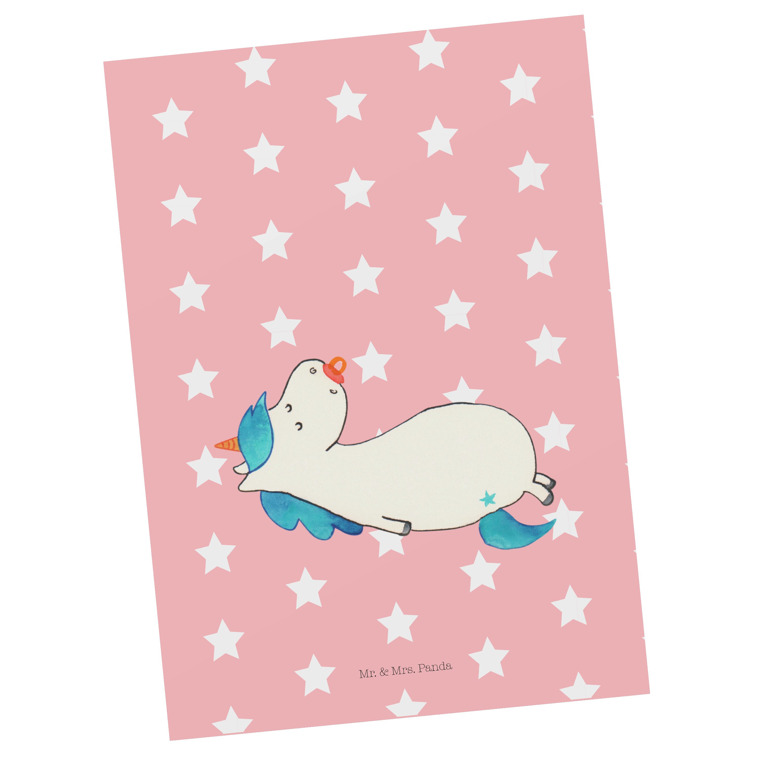 Mr. & Mrs. Panda Postkarte Einhorn Schnullie - Rot Pastell - Geschenk, Ansichtskarte, Pegasus, E