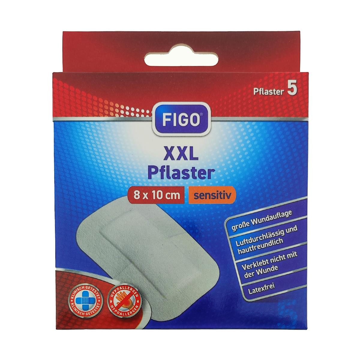 FIGO Wundpflaster XXL Pflaster sensitiv 80x100mm weiß 5 Stück (Stück, 5 St., 5 Stück XXL Pflaster sensitiv), XXL-Pflaster Pflaster Erste Hilfe Wundversorgung
