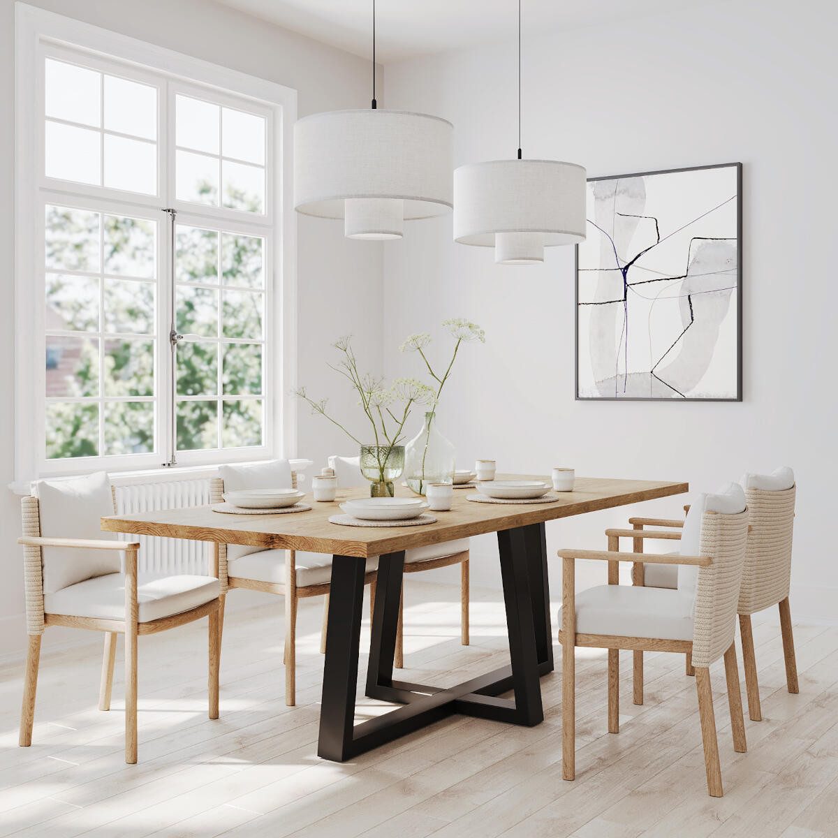 Rellgo Esstisch aus Eiche, Massivholztisch Rechteckig mit Kreuzgestell, Gerade Kante, Wildeiche geölt, Handgefertigt in Deutschland