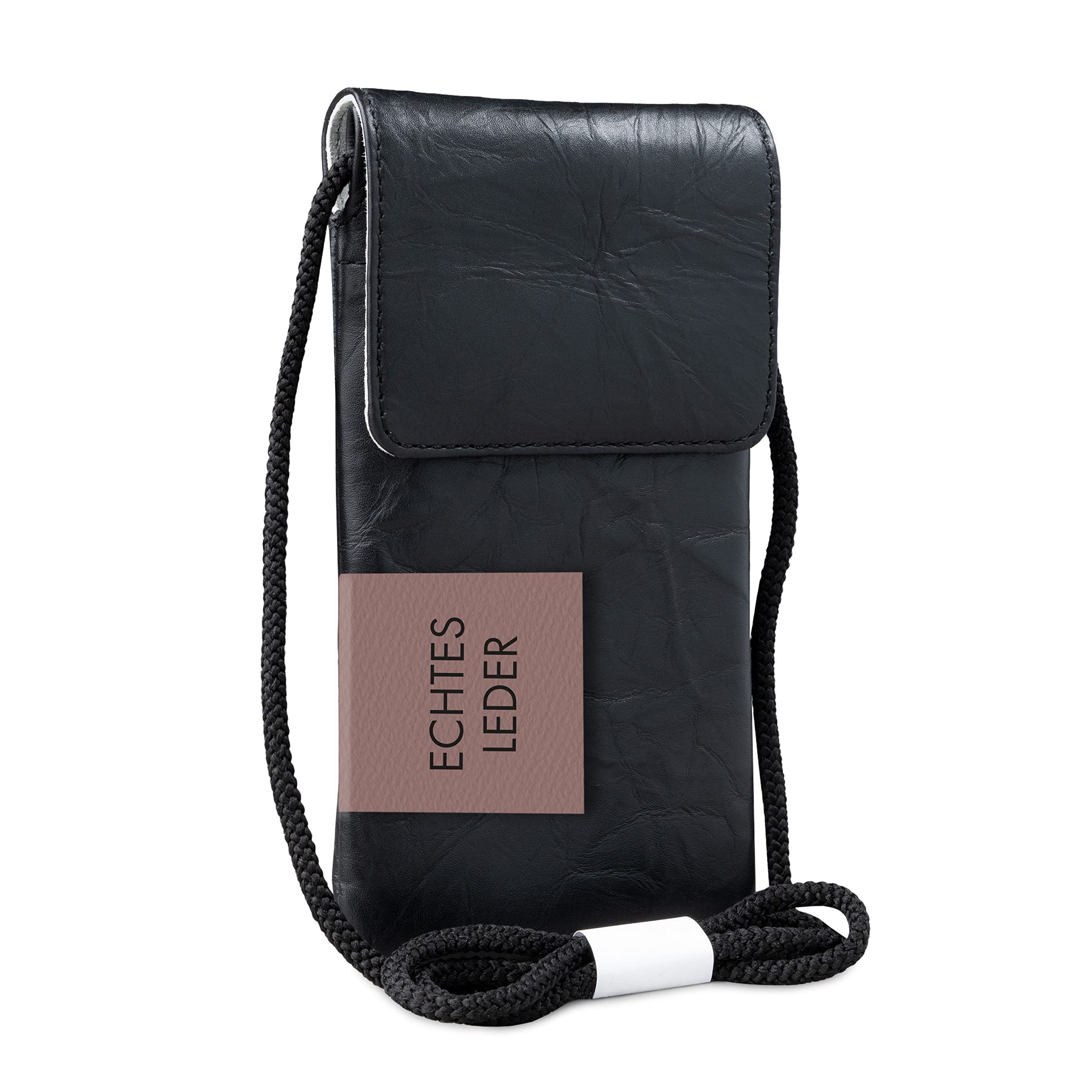 XiRRiX Handytasche Echt Leder Handy Umhängetasche Schwarz (kompatibel mit iPhone 17, 17 Pro, Air, 1-tlg., incl. Umhängeband), mit zwei Karteneinsteckfächern auf der Rückseite