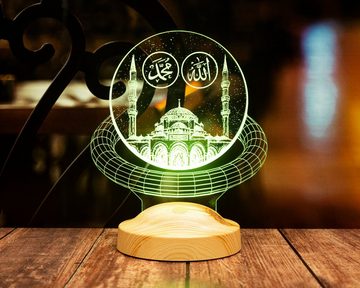 Geschenkelampe LED Nachttischlampe Moschee Nachtlicht muslimische Deko Geschenk für Muslimischen Freund, Leuchte 7 Farben fest integriert, Allah Islamisches Kalligraphie, Ramadan Geschenk, Eid-Dekoration, Ramadan Deko, Islam