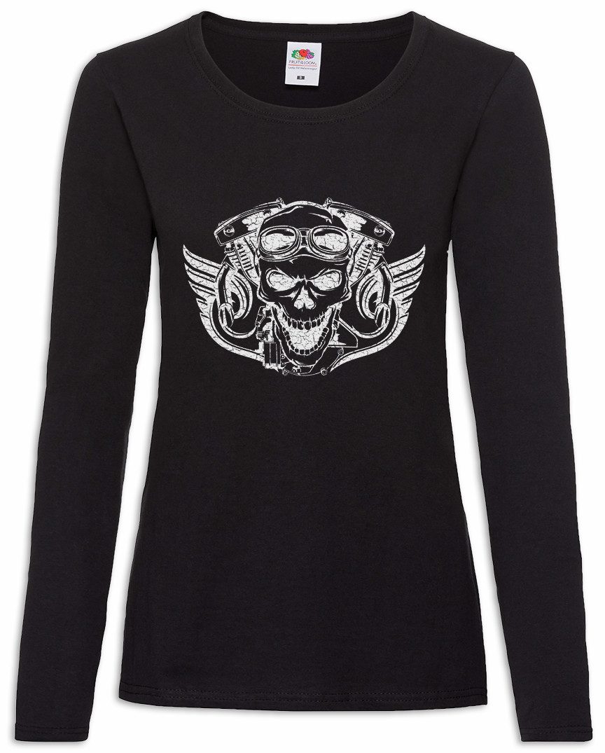 Langarmshirt Biker Skull I Damen Langarmshirt Club MC Rocker Adler Biker Eagle