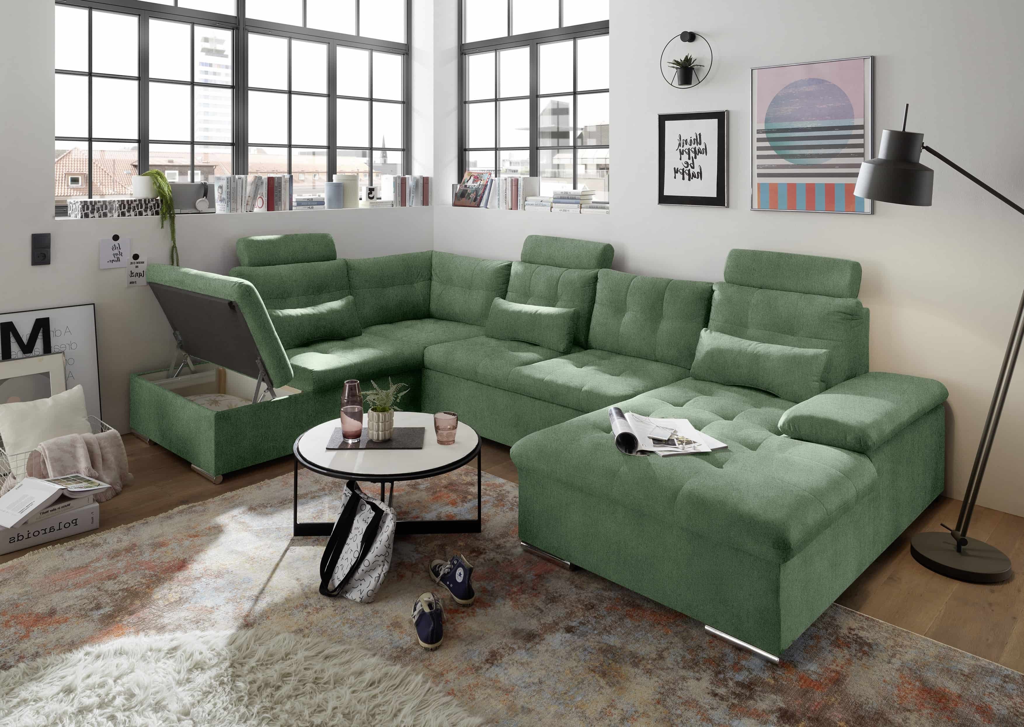 ED EXCITING DESIGN Wohnlandschaft Jakarta, mit Schlaffunktion, Bettkasten, Kopfstützen,Nierenkissen