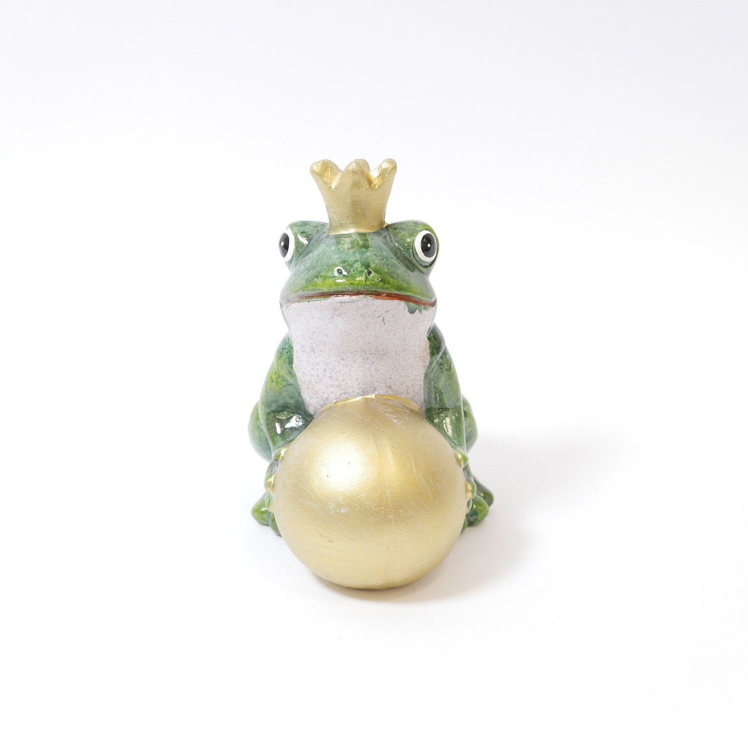 B&S Dekofigur Froschkönig grün Dekofigur mit goldfarbener Kugel 17 cm | Dekofiguren