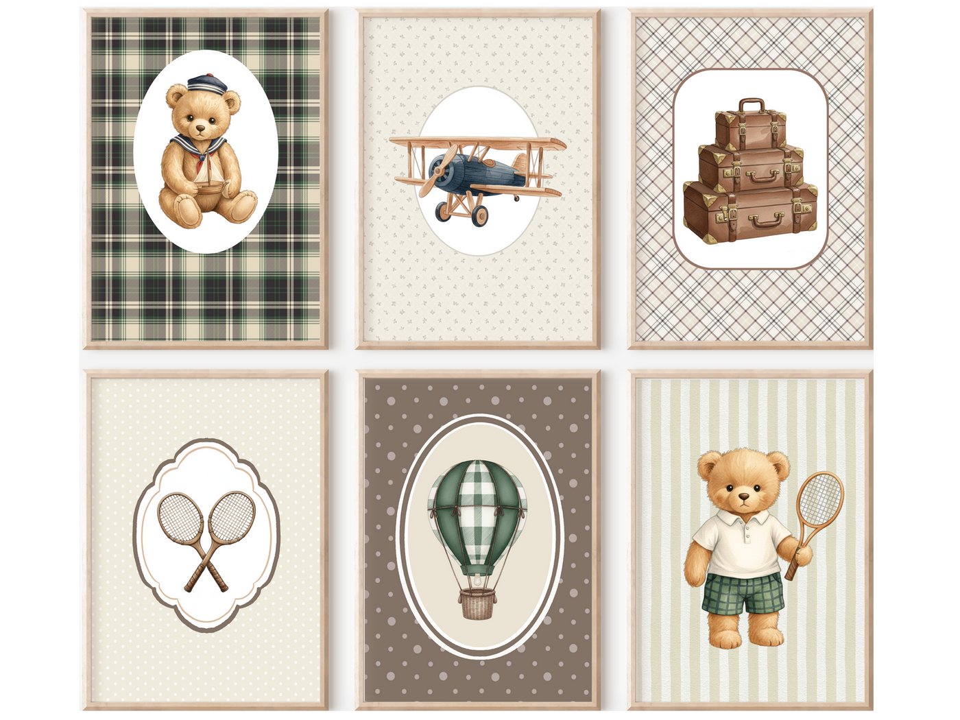 homestyle-accessoires Poster Kinderzimmer Bilderwand 6erSet Bilderset Babyzimmer TEDDYBÄR, - Ohne Bilderrahmen - Sorgfältige & sichere Verpackung