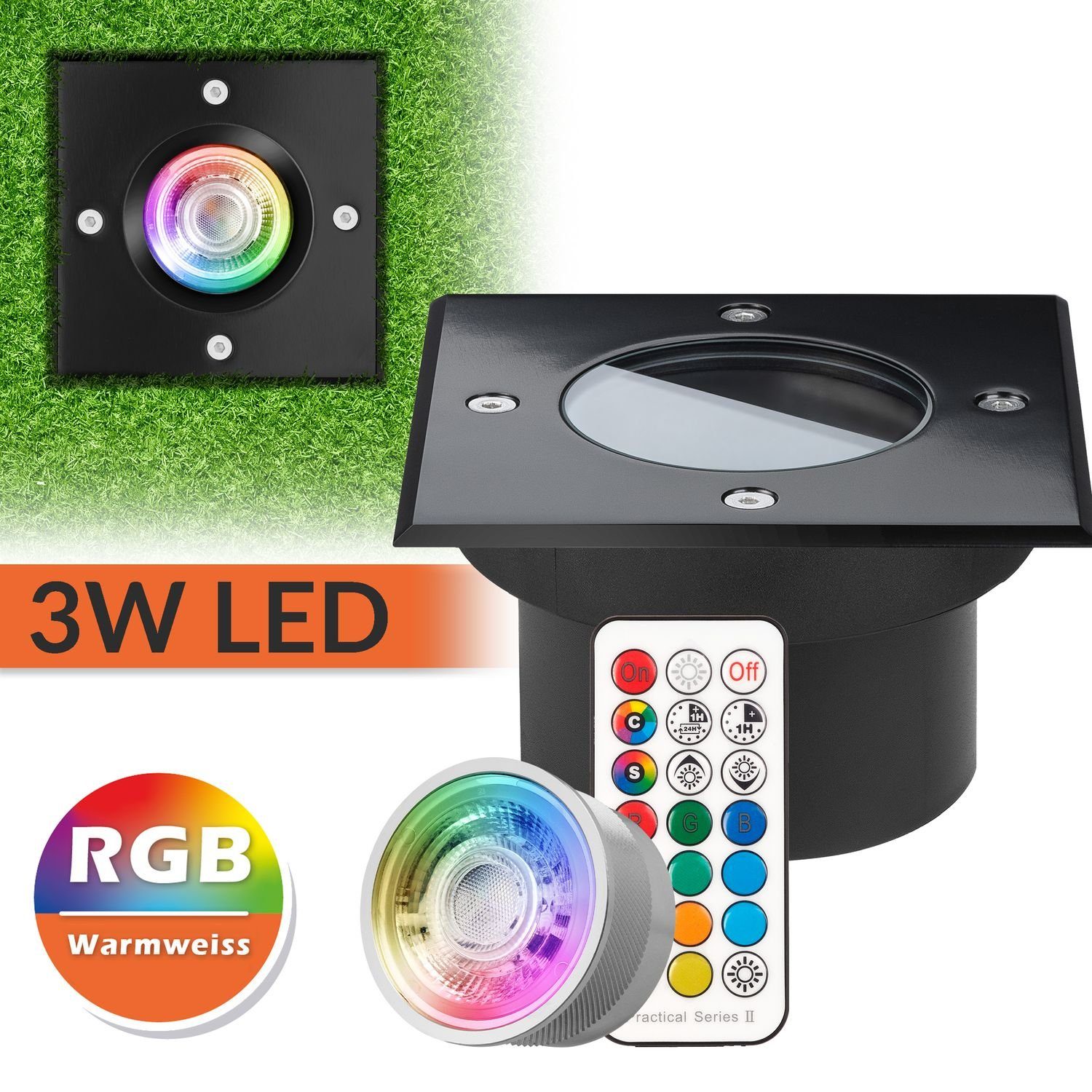 Leuchtmittel Flacher Bodeneinbaustrahler LED LED LEDANDO RGB RGB v Einbaustrahler mit tauschbarem