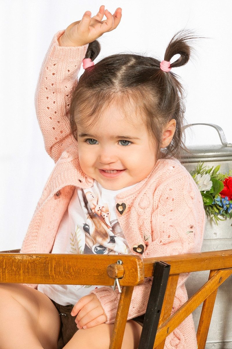 BONDI Trachtenkleid Strickjacke Baby/Kind - BLÜMCHEN - rose