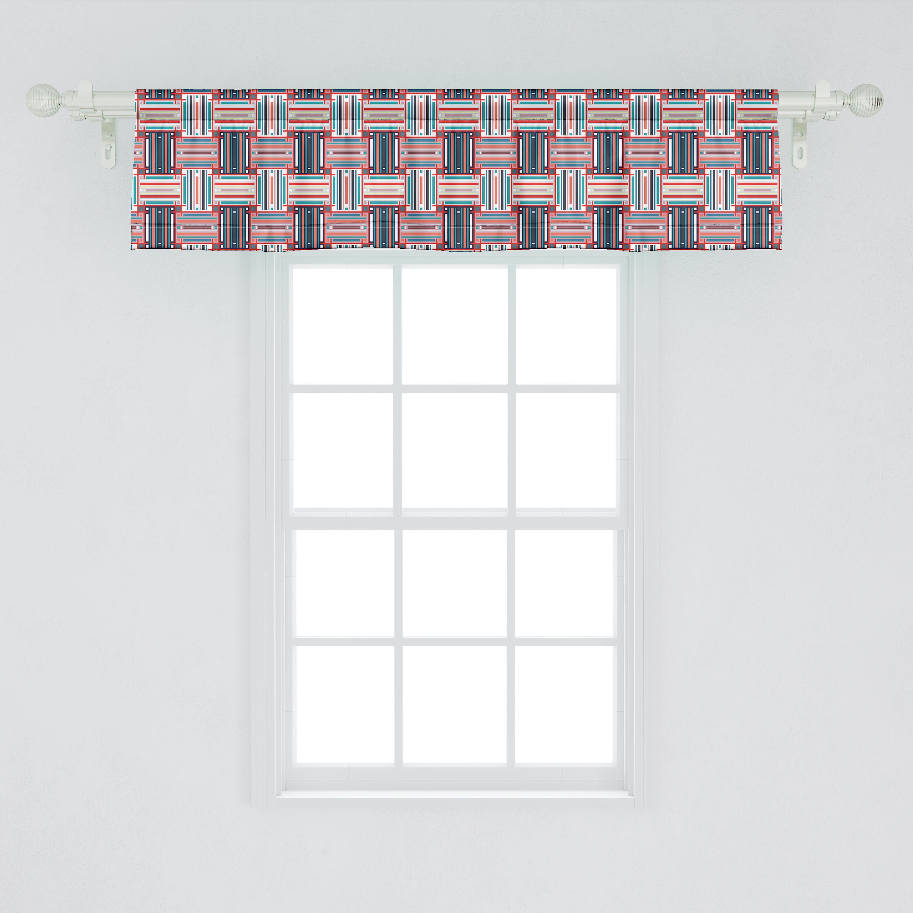 Stangentasche, Microfaser, mit Bunte Scheibengardine Dekor für Volant Küche Linien Schlafzimmer Abakuhaus, Muster Geometrisch Vorhang