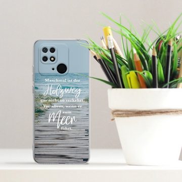 DeinDesign Handyhülle Strand Motivation Spruch Holzweg, Xiaomi Redmi 10C Silikon Hülle Bumper Case Handy Schutzhülle