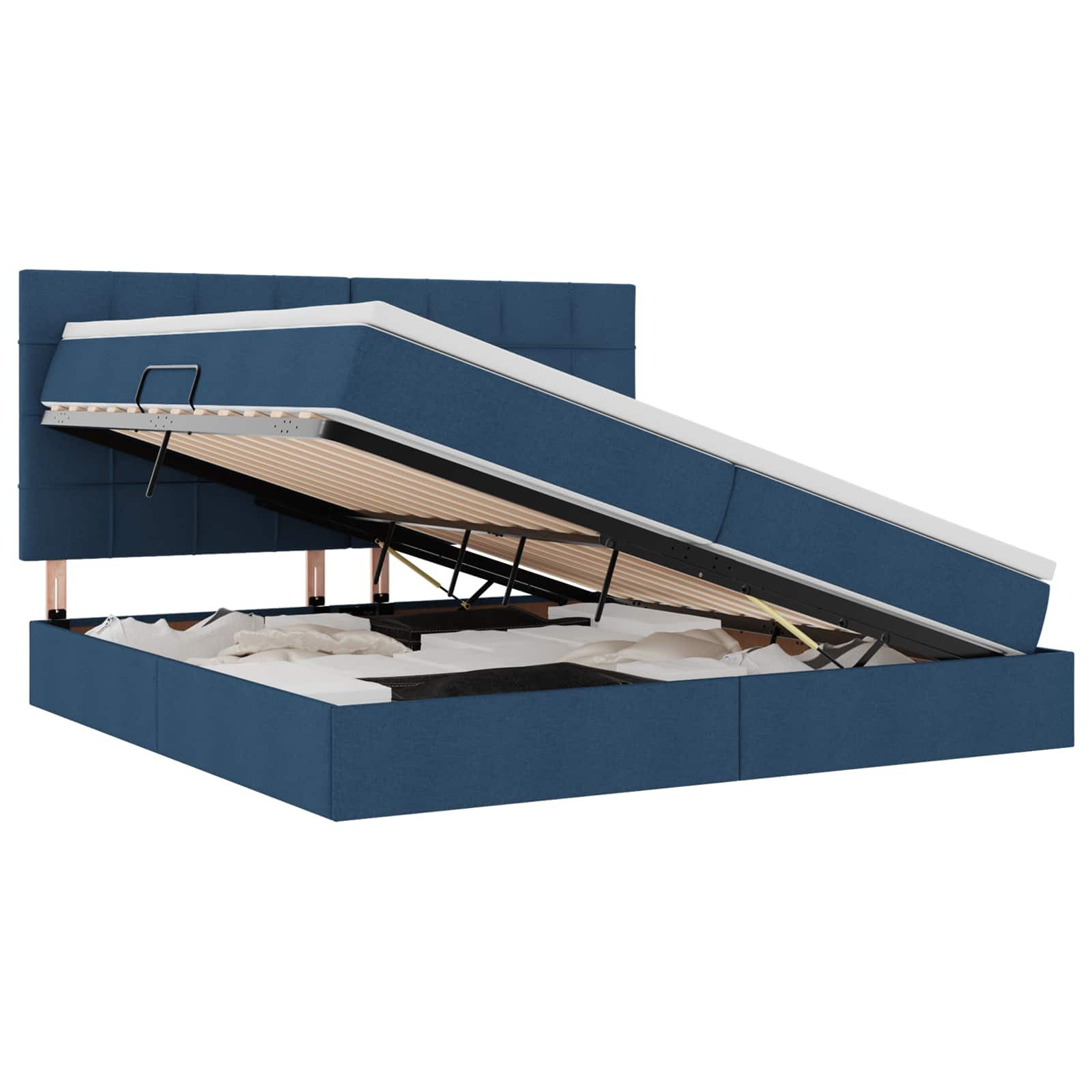 Bett LED-Speicherbett mit Matratze Blau 200 x 200 cm Stoff